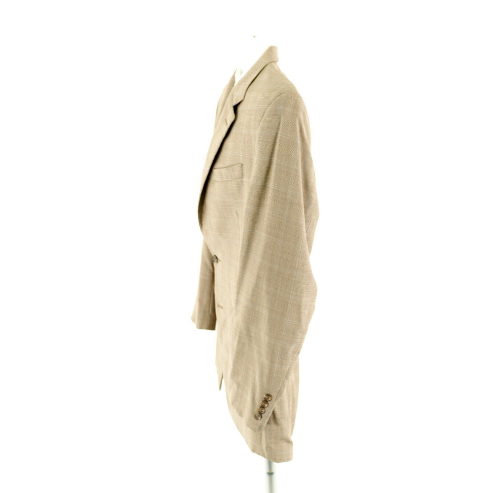 Ralph Lauren DAMAGED Lauren Ralph Lauren Wool Tan Plaid W/ Blue Windowpan Size 40L - 6 Thumbnail
