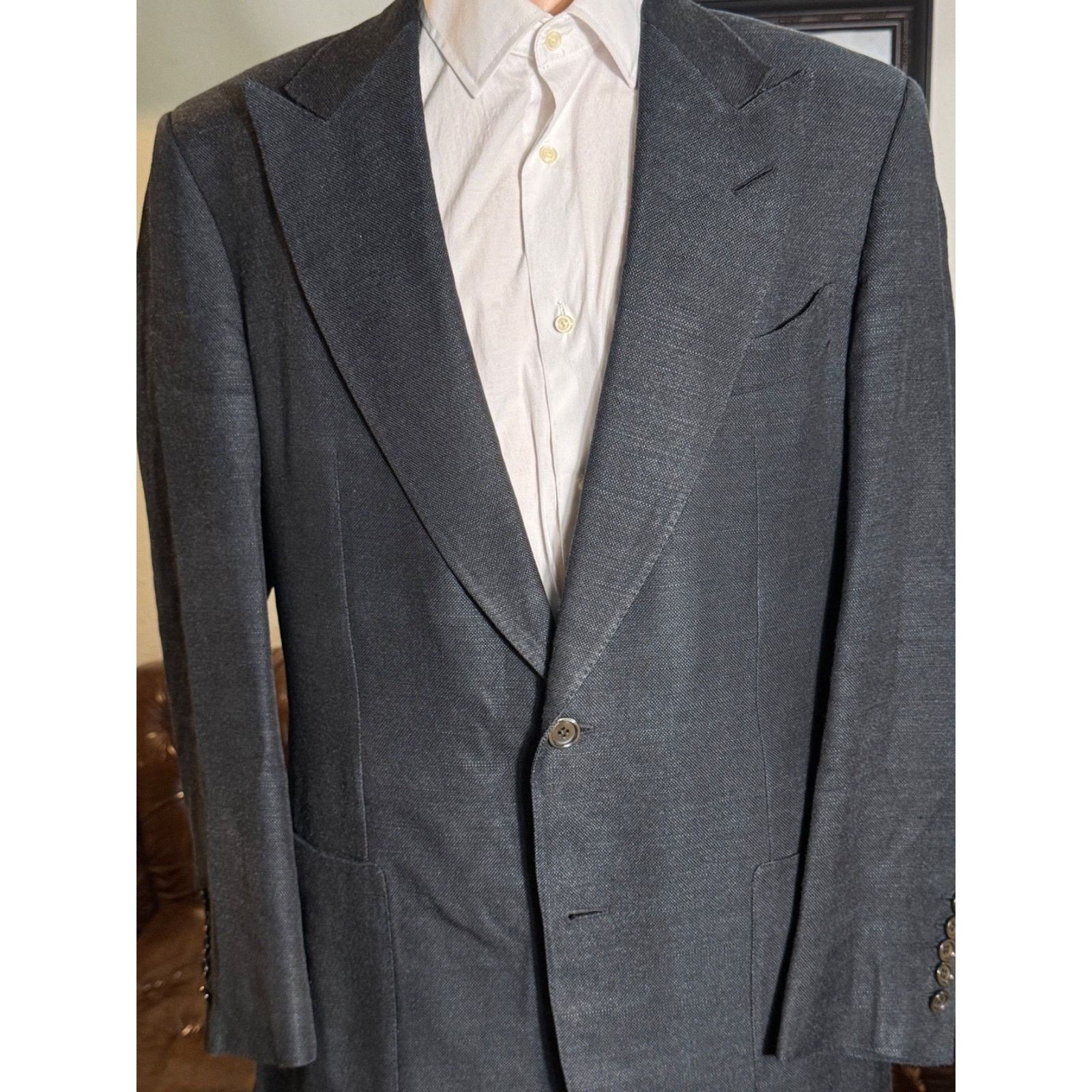 Tom Ford Tom Ford Black Silk Textured Peak Lapel Blazer 54 44R Size 44R - 1 Thumbnail