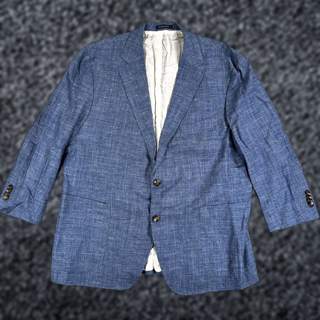 Suitsupply Havana Blazer Sport Coat Mens 42 Blue Wool Silk Linen Tweed Solid Notch Lapel 2-Button Short Slim Regular Business Casual Wedding Mens