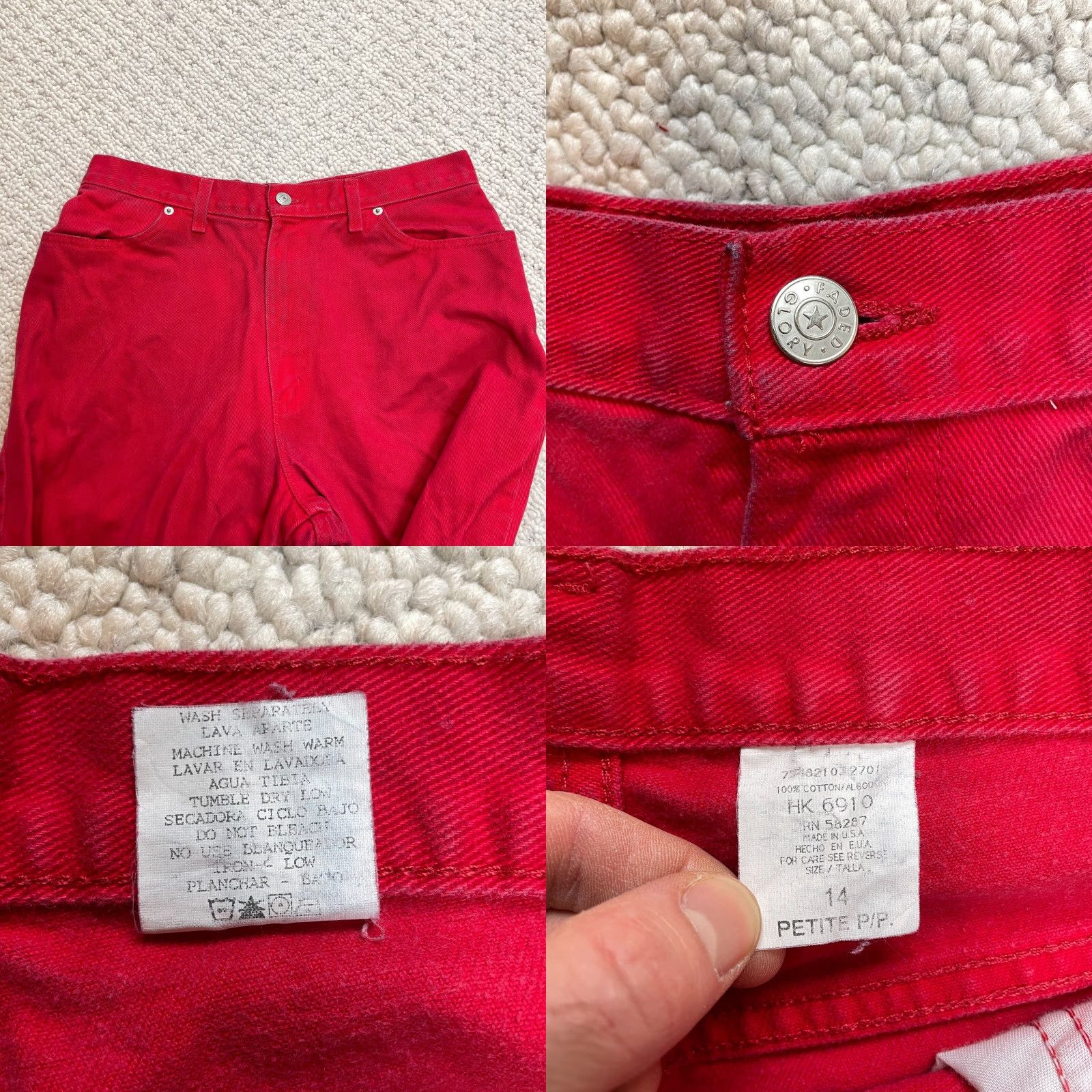 Faded Glory Faded Glory Jeans Womens 14 Petite Red Denim High Rise Straight Solid Zip 30x28 Size 36" / US 14 / IT 50 - 8 Thumbnail