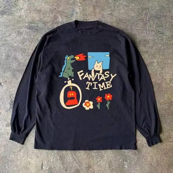 VIBE Dinosaur pattern black washed vintage long sleeve t-shirt Size US L / EU 52-54 / 3 - 7 Thumbnail