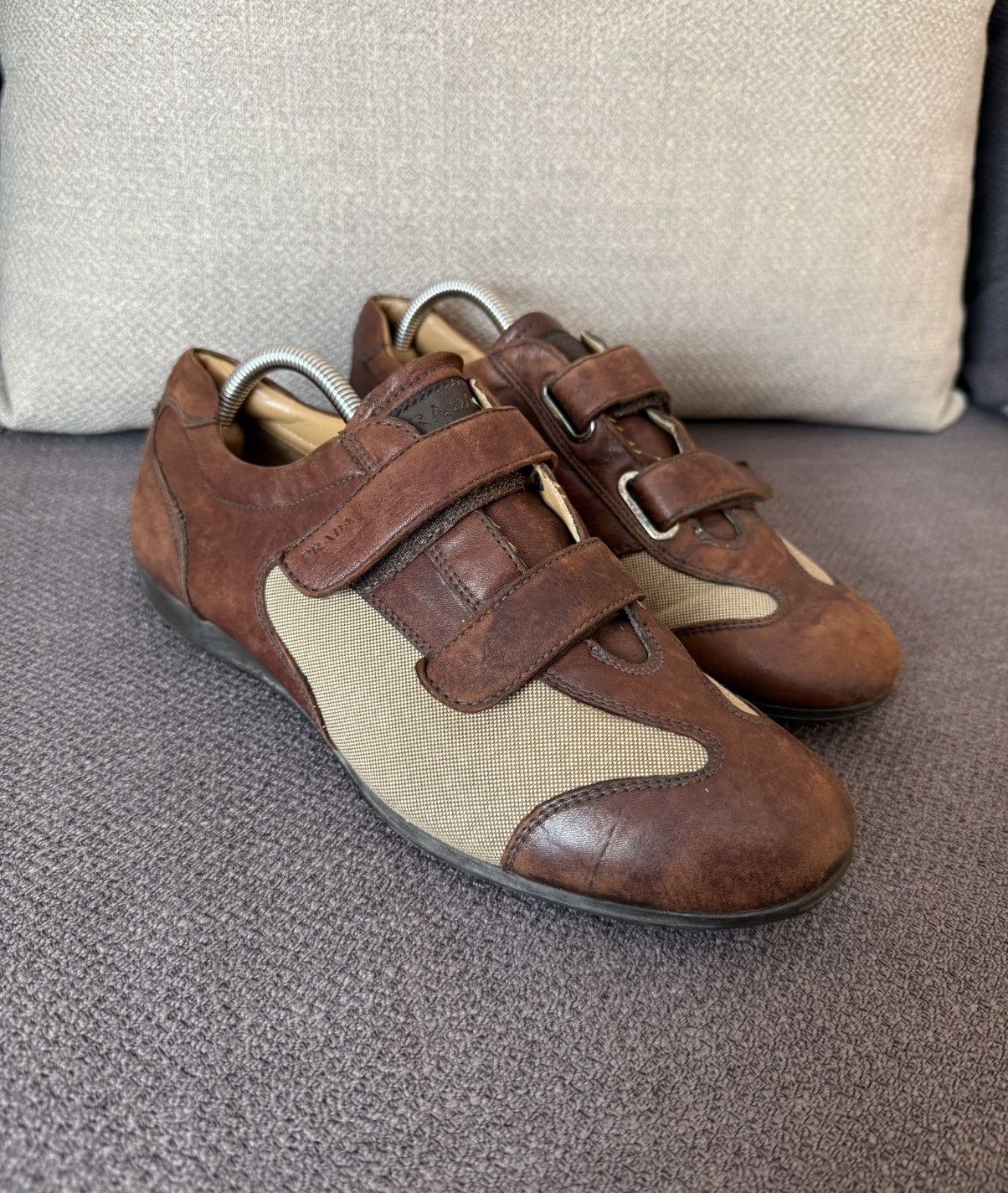 Prada Prada Velcro Vintage Leather Men’s Brown Shoes Size 8 Size US 8 / EU 41 - 1 Thumbnail