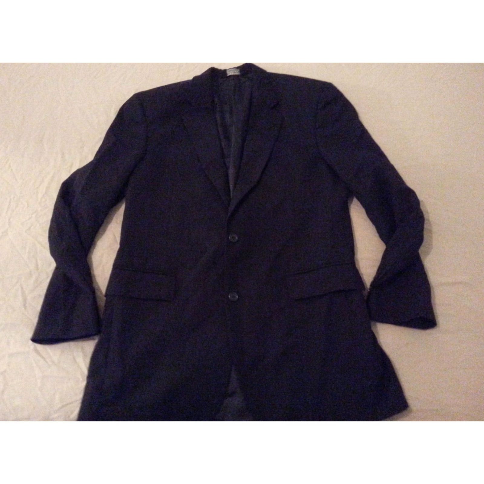 Jos. A. Bank Mens Jos. A Bank Black Wool Suit 40L Stripes 29x33 Size 40R - 2 Thumbnail