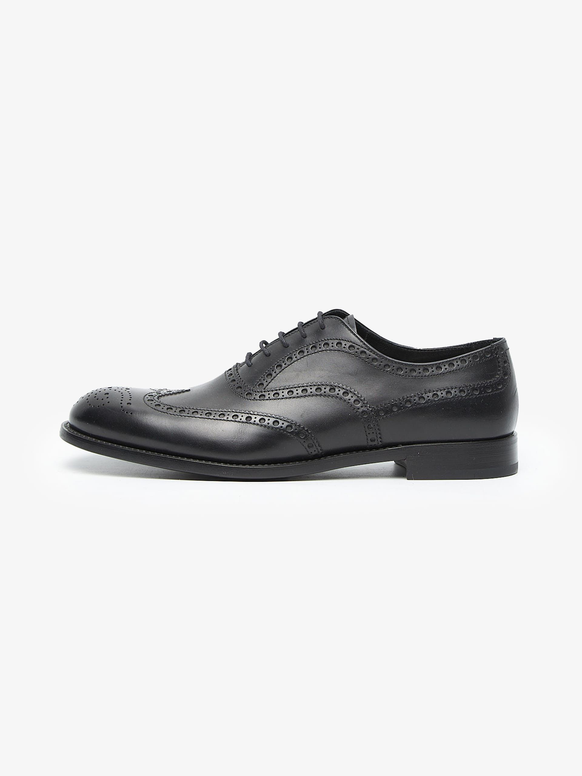 image of Prada Black Leather Brogue Shoes, Men's (Size 8)
