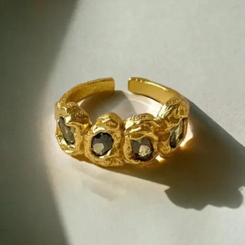 Jewelry Irregular chunky liquid ring, Gold nugget molten metal ring Size ONE SIZE - 6 Thumbnail