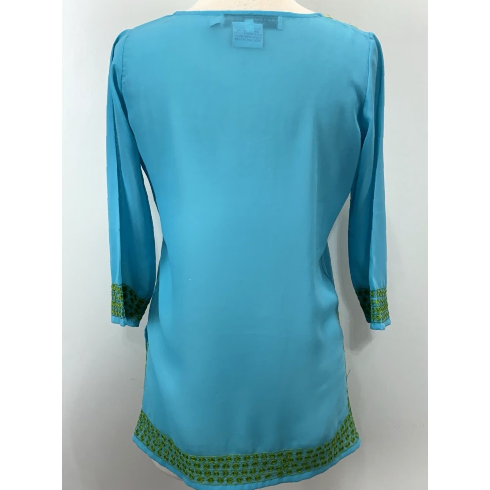 Vintage Gretchen Scott Designs Sheer Tunic Top Sheer Sz Xsmall Aqua Green Embroidered XS Blue Polyester Embroidered Sheer Tunic Top Gretchen Scott Designs Size XS / US 0-2 / IT 36-38 - 3 Thumbnail