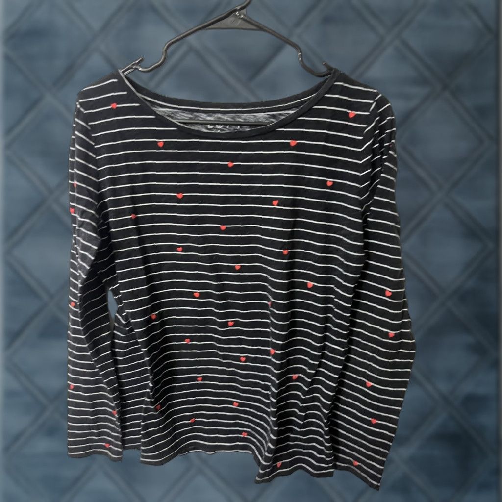 Loft VINTAGE Loft Women’s Long Sleeve Striped Pullover Blouse Size M Black Hearts Size M / US 6-8 / IT 42-44 - 1 Thumbnail