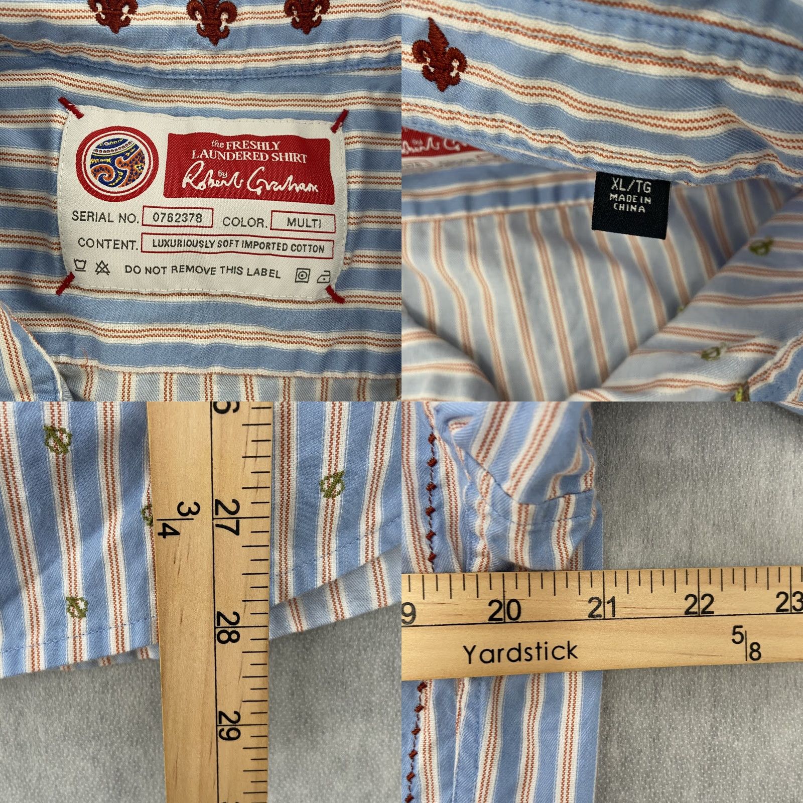Robert Graham Robert Graham Shirt Adult XL Blue Striped Button-Up Long Sleeve Logo Cotton Mens Size US XL / EU 56 / 4 - 8 Thumbnail