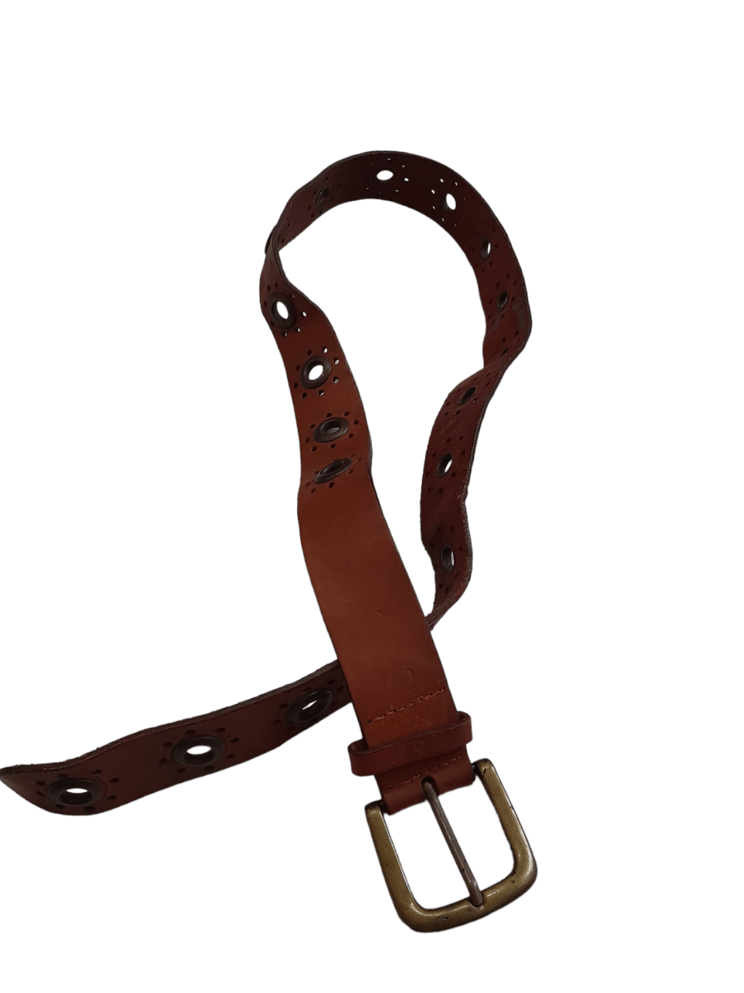 image of Solid Brass Leather Belt (F213) Waist 37 in Brown, Men's (Size 34)