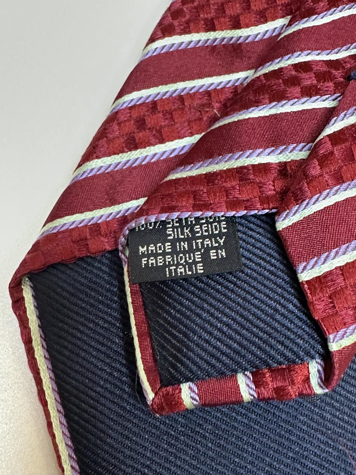 Canali Canali 100% Italian silk tie burgundy lavender cream striped Size ONE SIZE - 4 Thumbnail