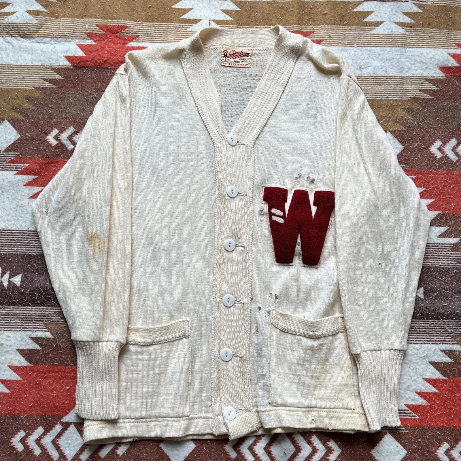 Vintage Vintage Distressed 60s Letterman Wool Sweater Cardigan Size US S / EU 44-46 / 1 - 1 Thumbnail