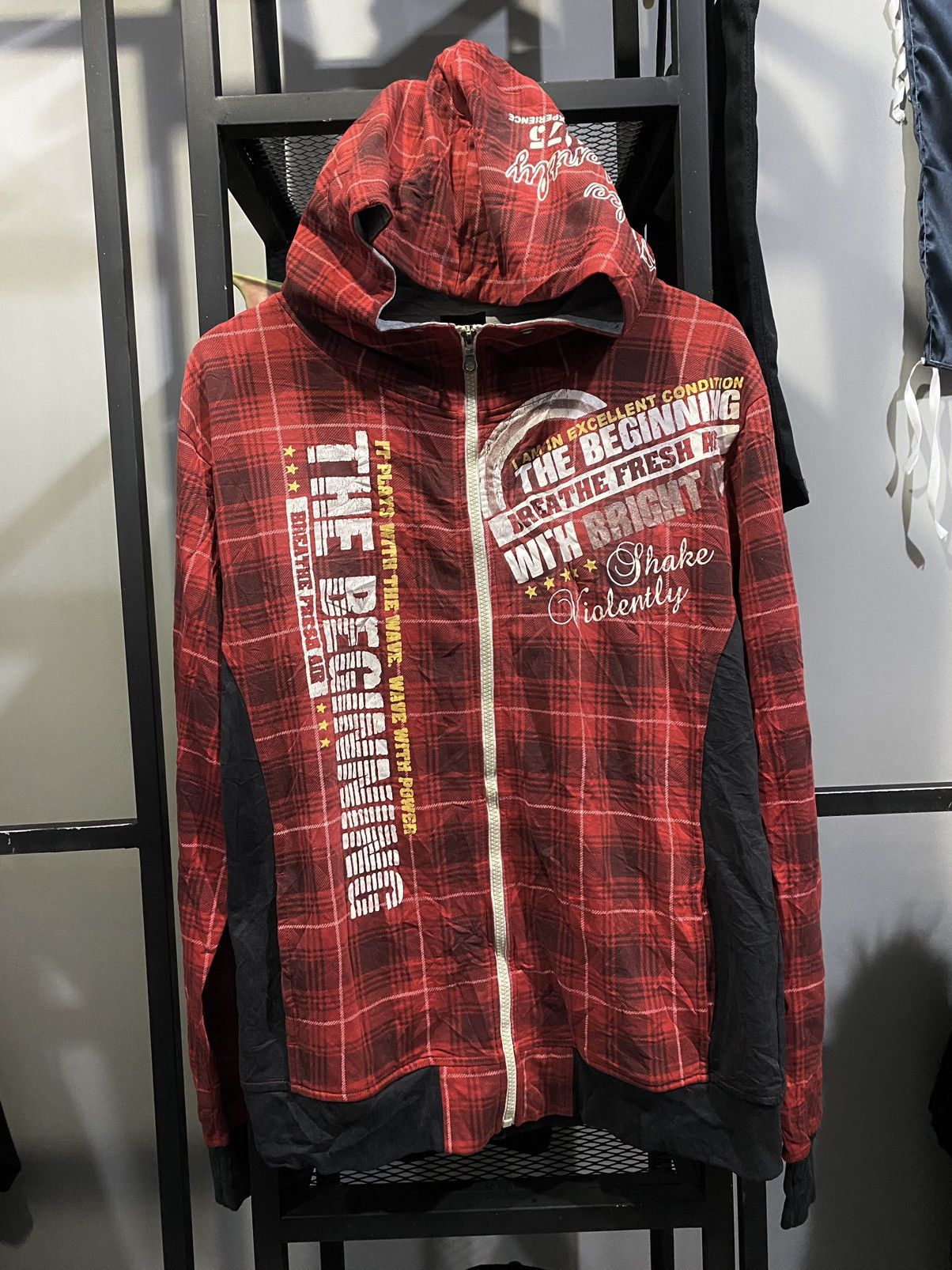 If Six Was Nine Excuse Japanese Red Tartan Shake Violently Poem Hoodie Punk Size US M / EU 48-50 / 2 - 1 Thumbnail