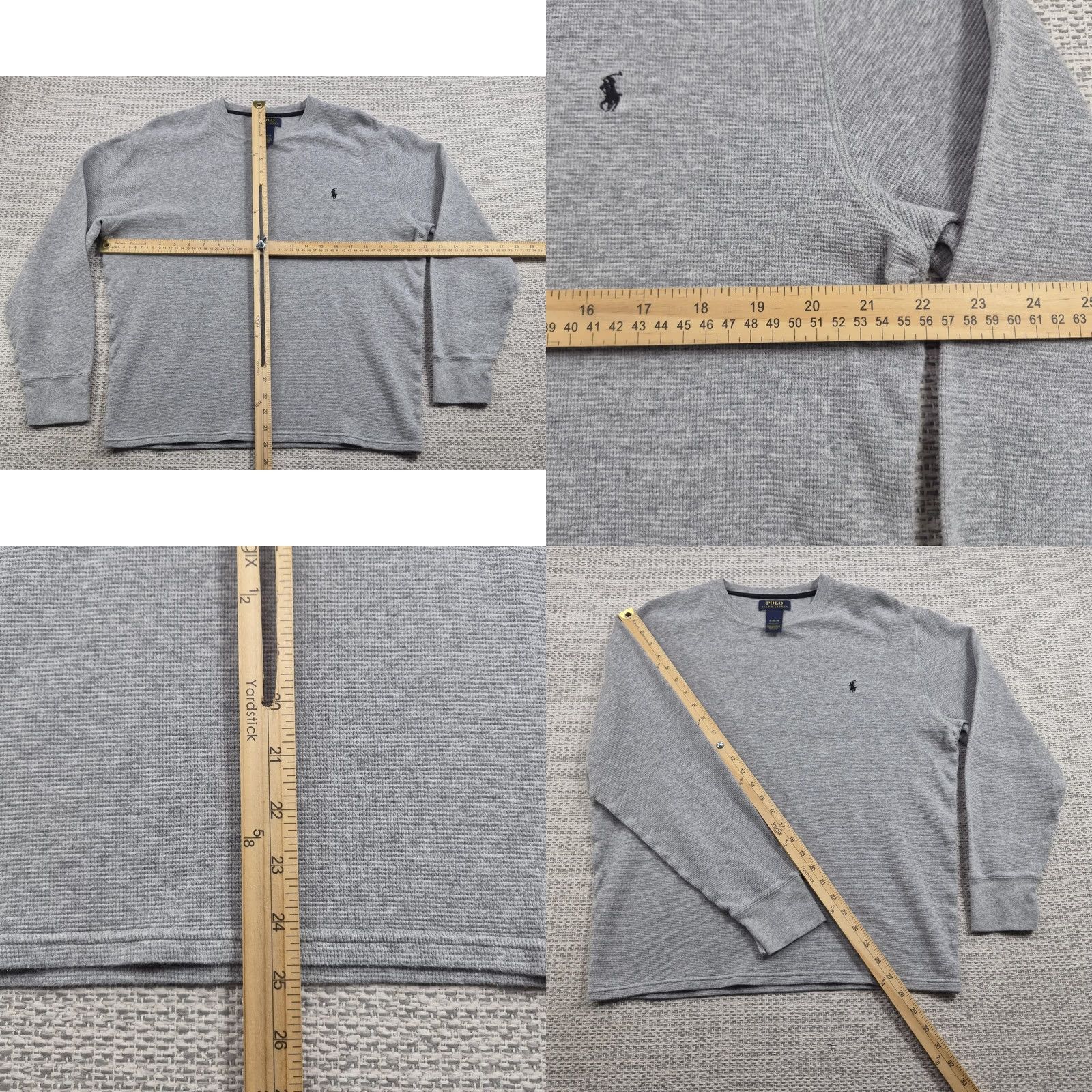 Polo Ralph Lauren Polo Ralph Lauren Shirt Mens XL Gray Waffle Knit Long Sleeve Crewneck Logo Tee Size US XL / EU 56 / 4 - 8 Thumbnail