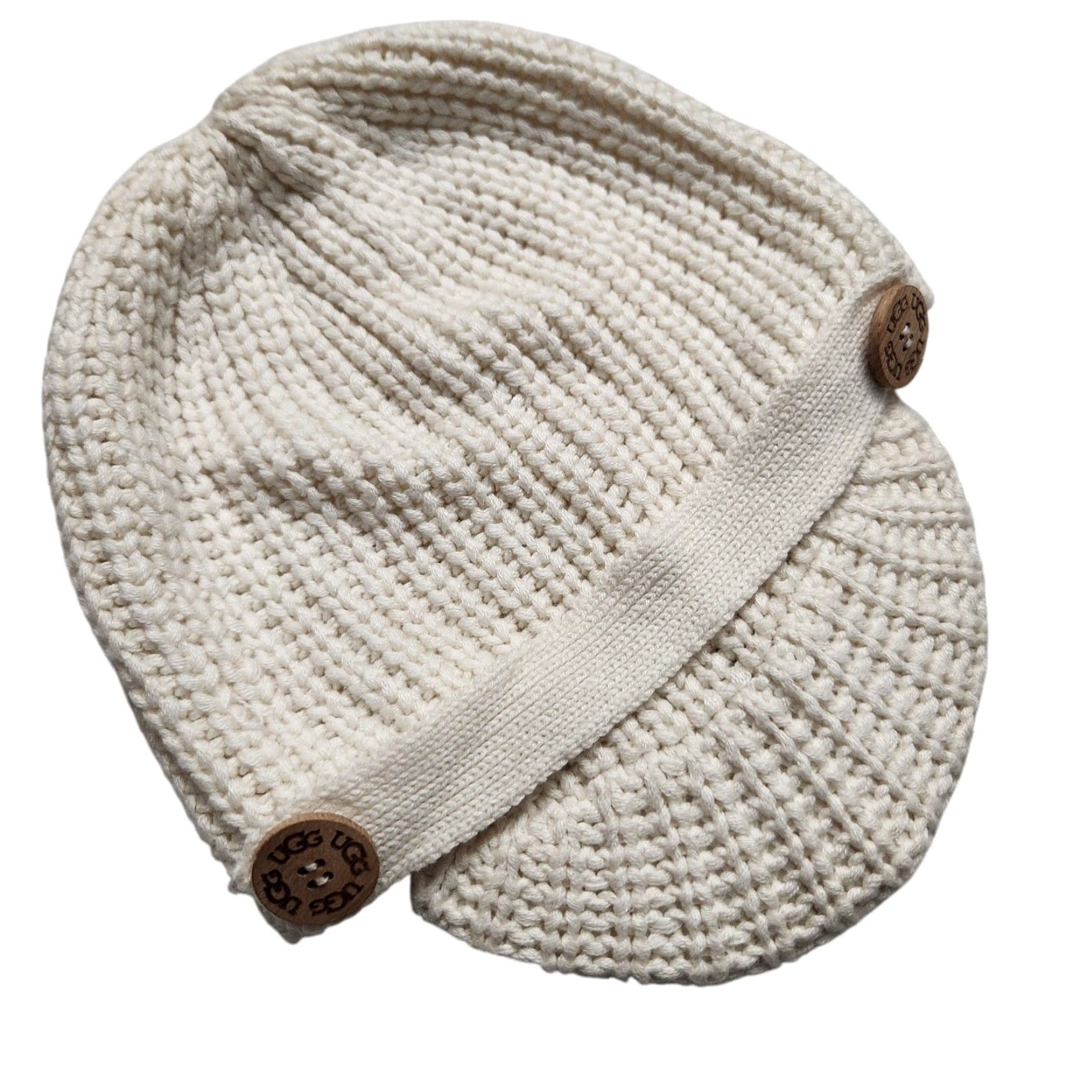 Ugg VINTAGE Y2K UGG Knitted Ivory Peak Cap Hat Women One Size Ivory Cotton Knit Button Size ONE SIZE - 2 Thumbnail