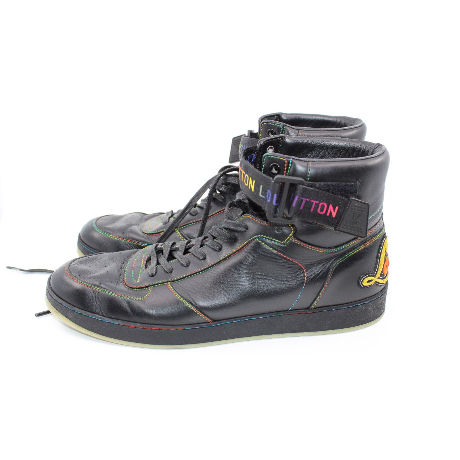 Louis Vuitton LOUIS VUITTON Rivoli Black Rainbow Calfskin Sneakers LV 9.5 Size US 10.5 / EU 43-44 - 3 Thumbnail