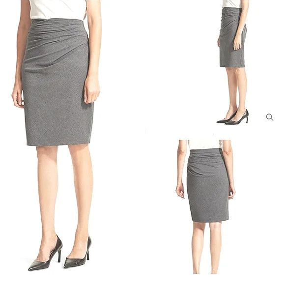 M.M.LaFleur Soho Charcoal Melange Ruched Skirt Fall Party Spring Work Size 28" / US 6 / IT 42 - 1 Thumbnail