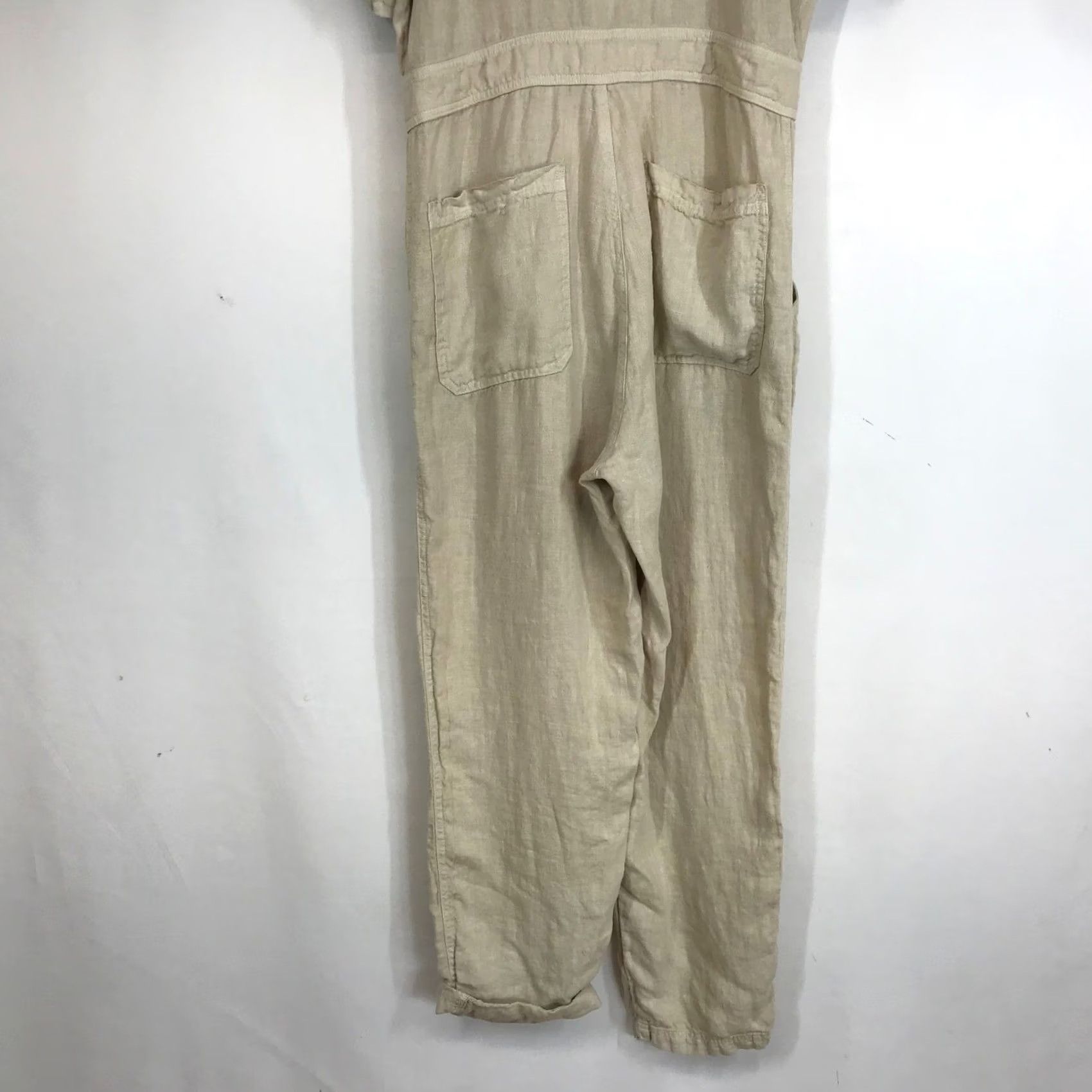 Vintage MATE The Linen Utility Jumpsuit Short Sleeve Button Front Beige XS Size 26" / US 2 / IT 38 - 6 Thumbnail