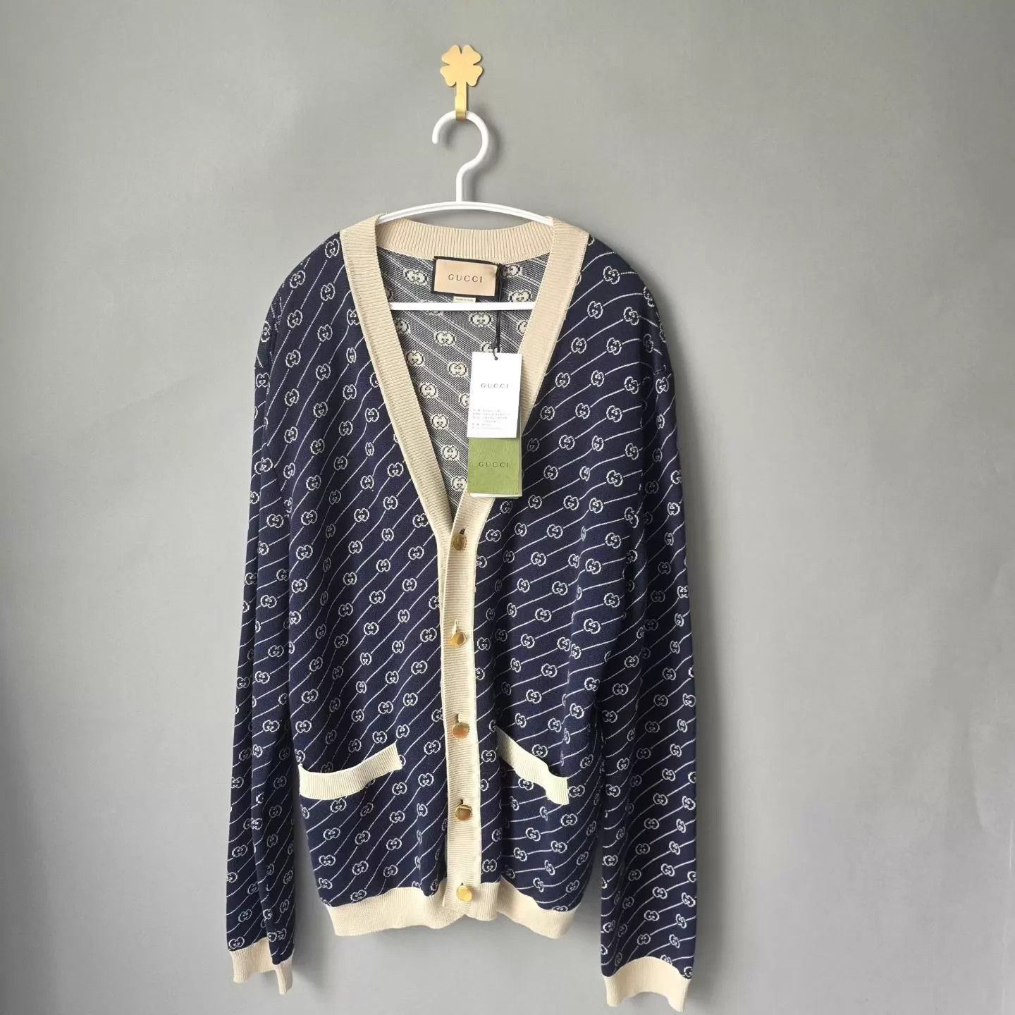 Gucci GUCCI GG All-Over Logo Diag Stripe Silk-Cotton Cardigan Size US M / EU 48-50 / 2 - 1 Thumbnail
