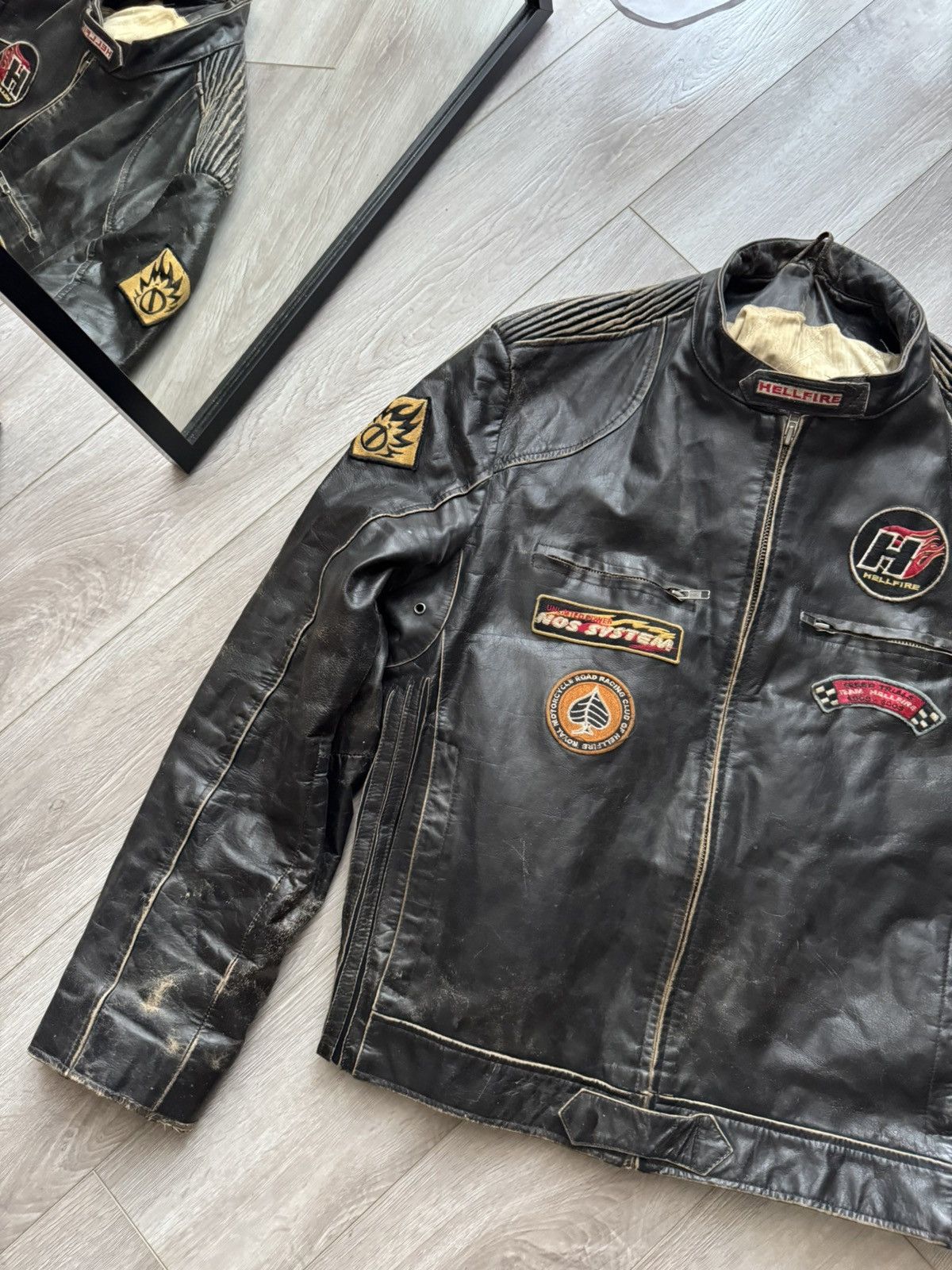 Vintage Vintage Hell Fire Moto Racing Leather Jacket Size US XL / EU 56 / 4 - 2 Thumbnail