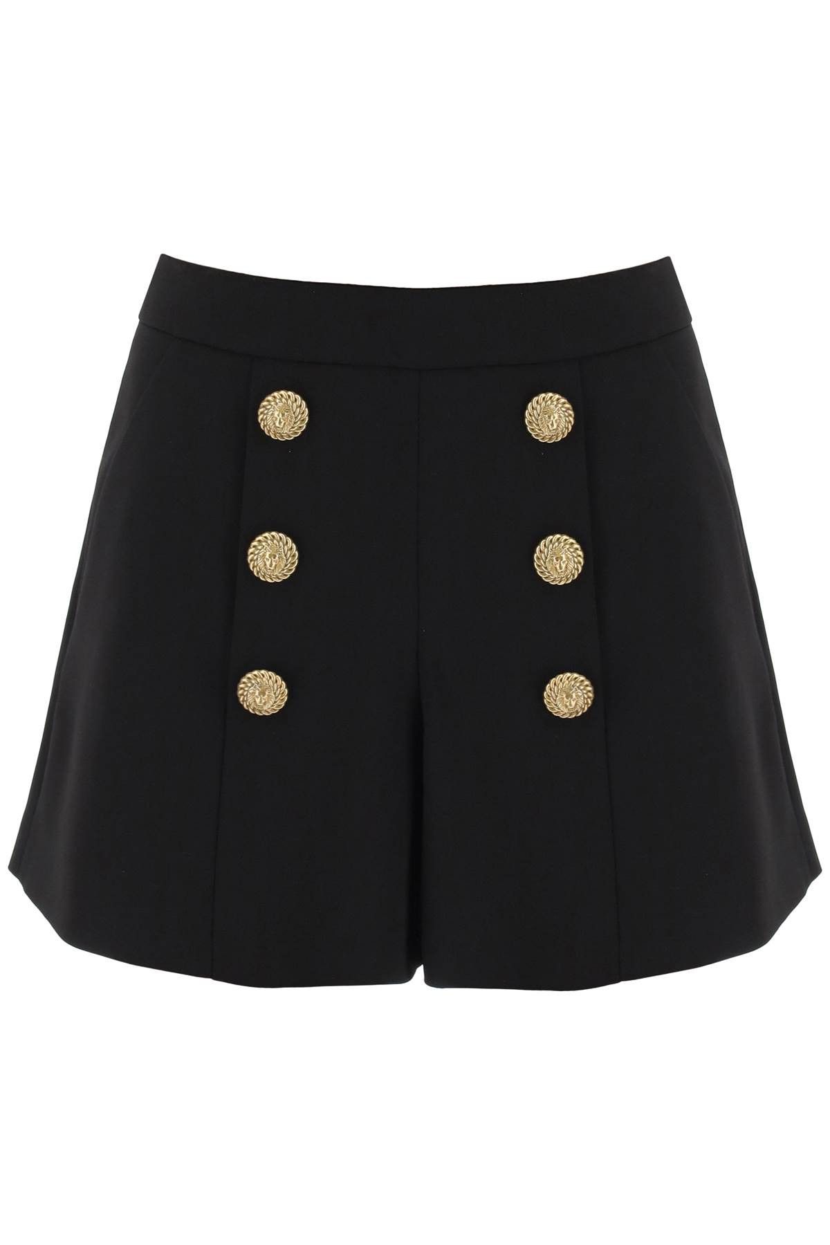 image of Balmain Crepe Shorts With Embossed Buttons in Noir, Women's (Size 30)