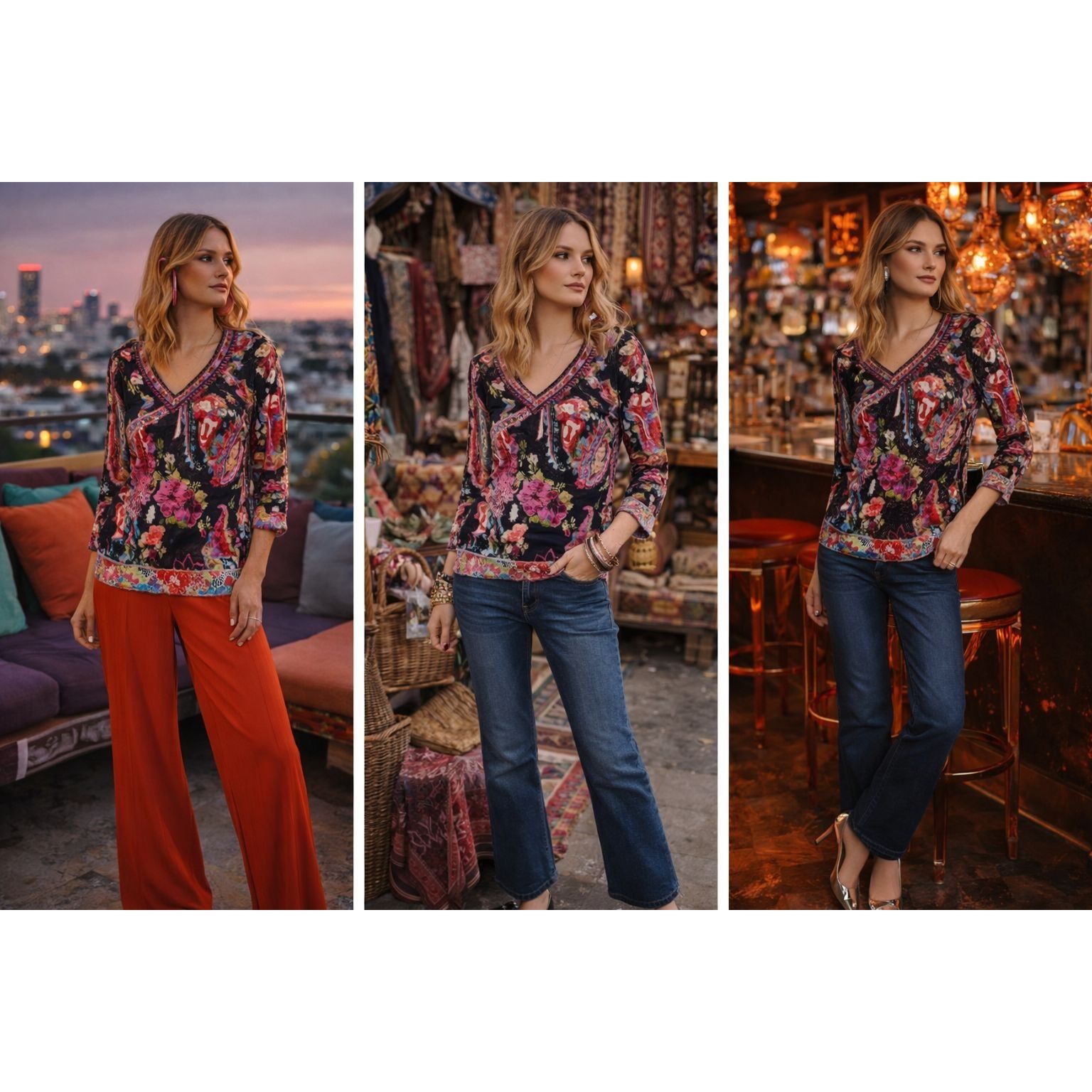 Other Alberto Makali Women Crinkle Top L Multicolor Beaded Boho St Size L / US 10 / IT 46 - 1 Thumbnail