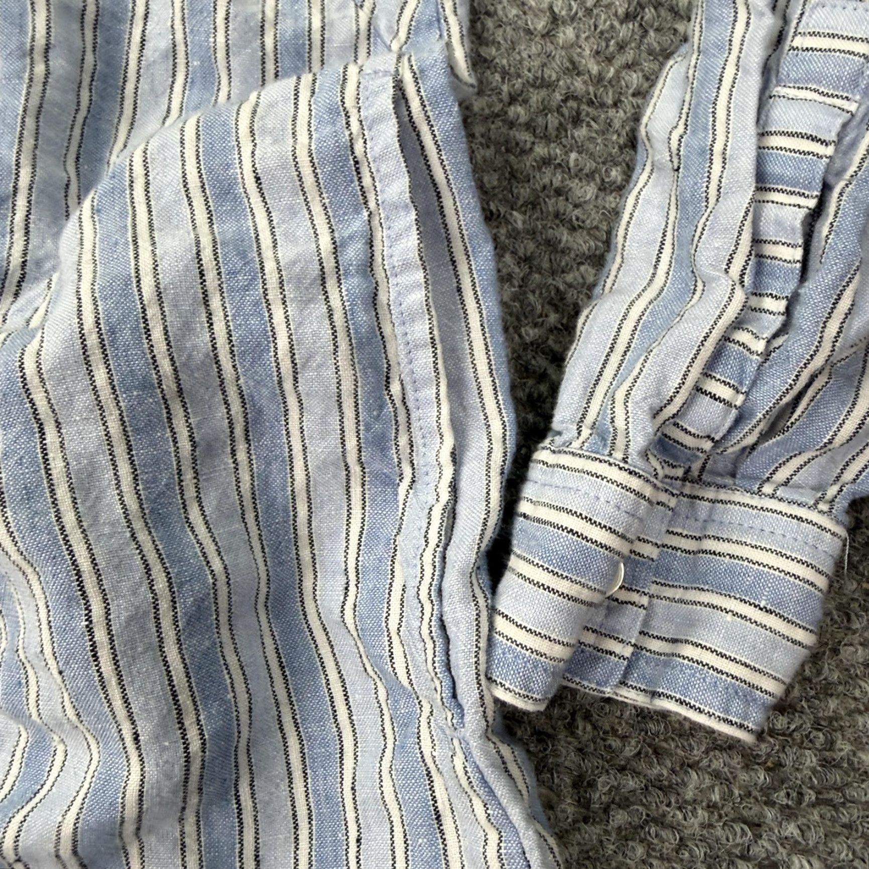 Vintage Love Linen Shirt Dress Womens XS Blue White Striped Button Front 100% Linen Size XS / US 0-2 / IT 36-38 - 2 Thumbnail