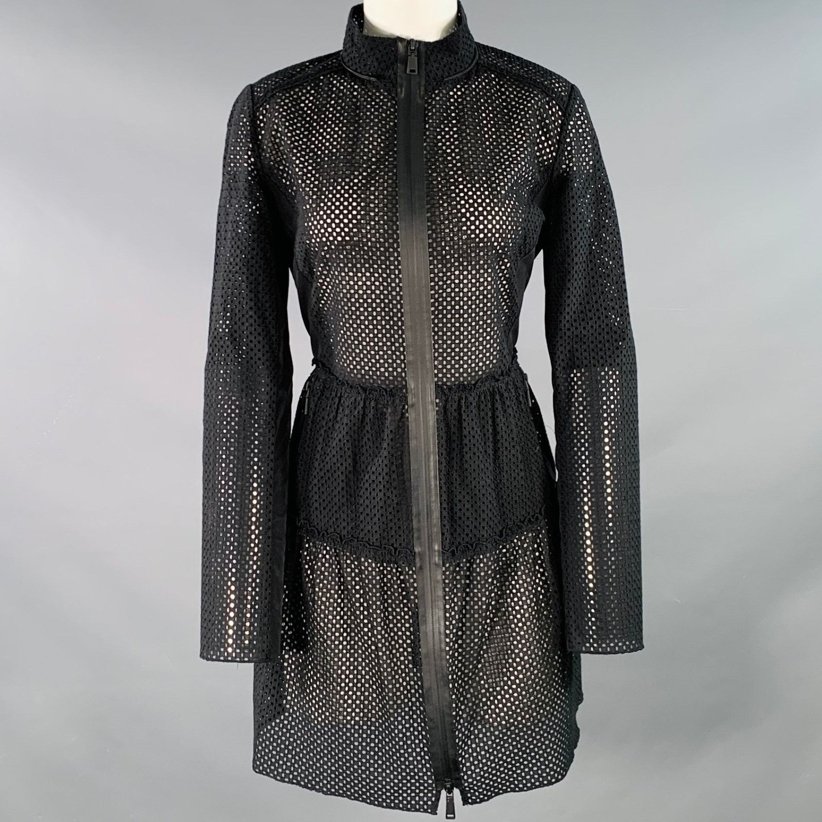 Elie Tahari Size M Black Cotton Eyelet Long Sleeve Zip Up Dress Size M / US 6-8 / IT 42-44 - 1 Thumbnail