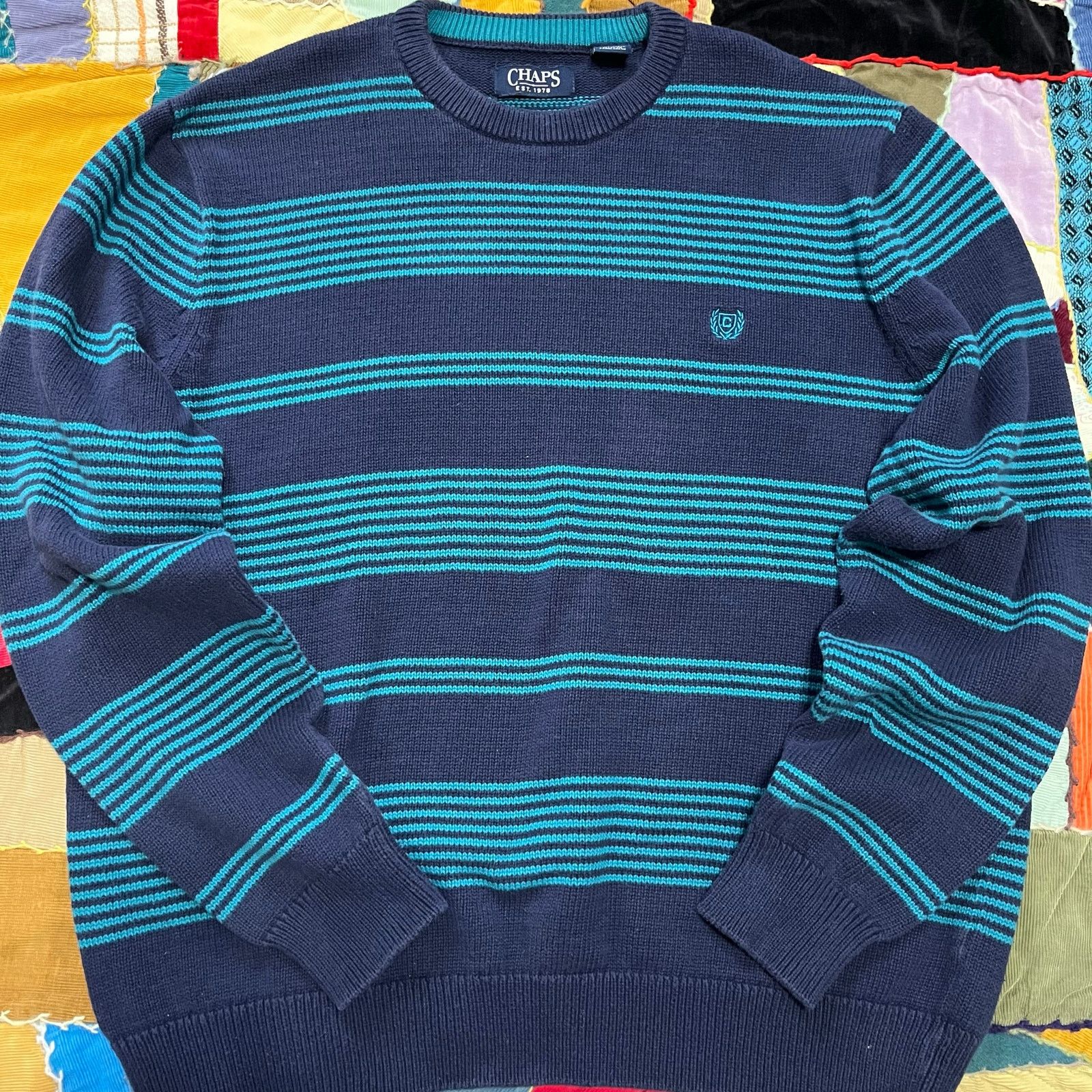 Chaps Chaps Navy Blue and Turquoise Striped Sweater Large / XL Size US XL / EU 56 / 4 - 1 Thumbnail