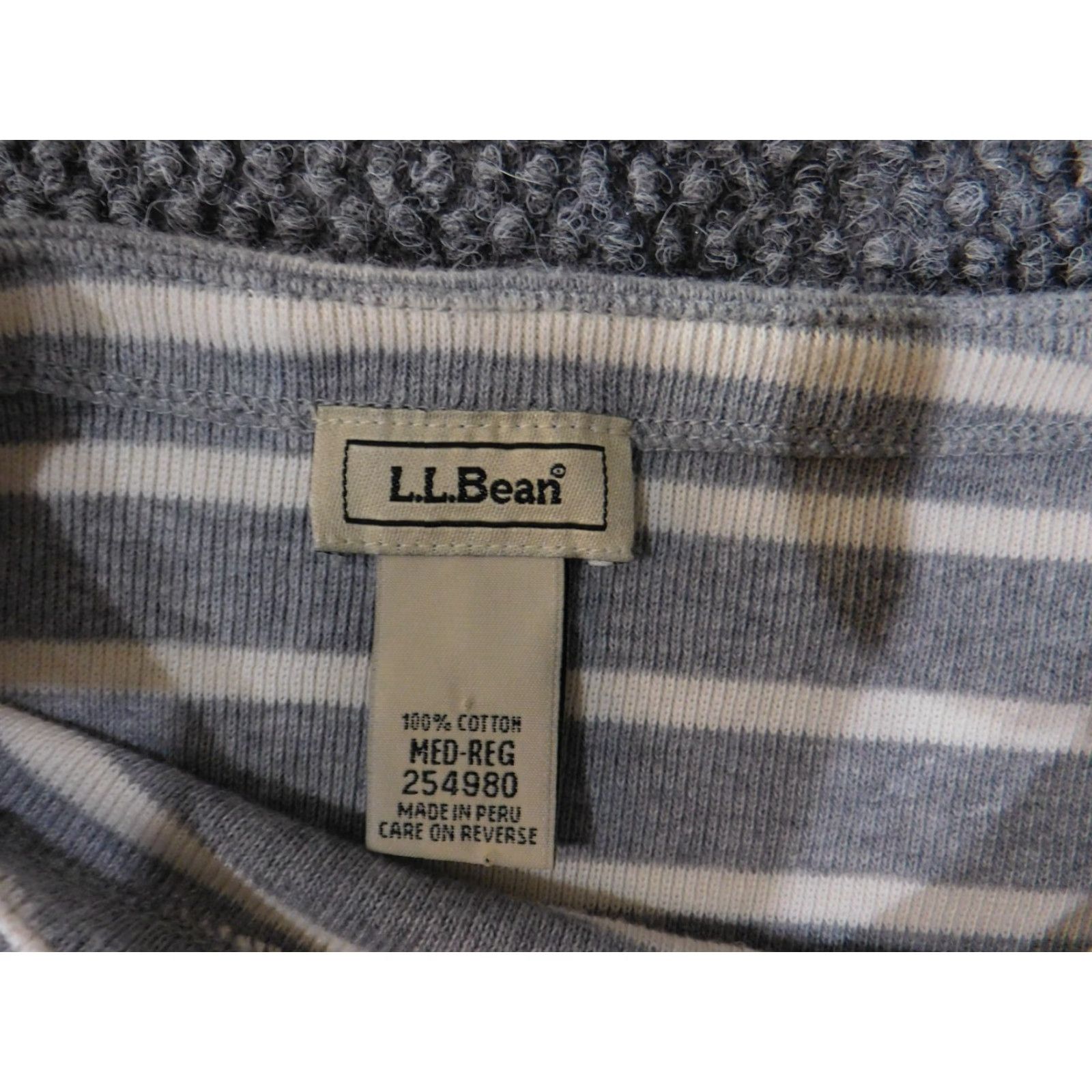 Vintage L.L. Bean Sweater Pullover Womens Medium Gray Striped Knit Stretch Outdoor Cotton Cable-Knit Long Sleeve Round Neck Womens Regular Size M / US 6-8 / IT 42-44 - 5 Thumbnail