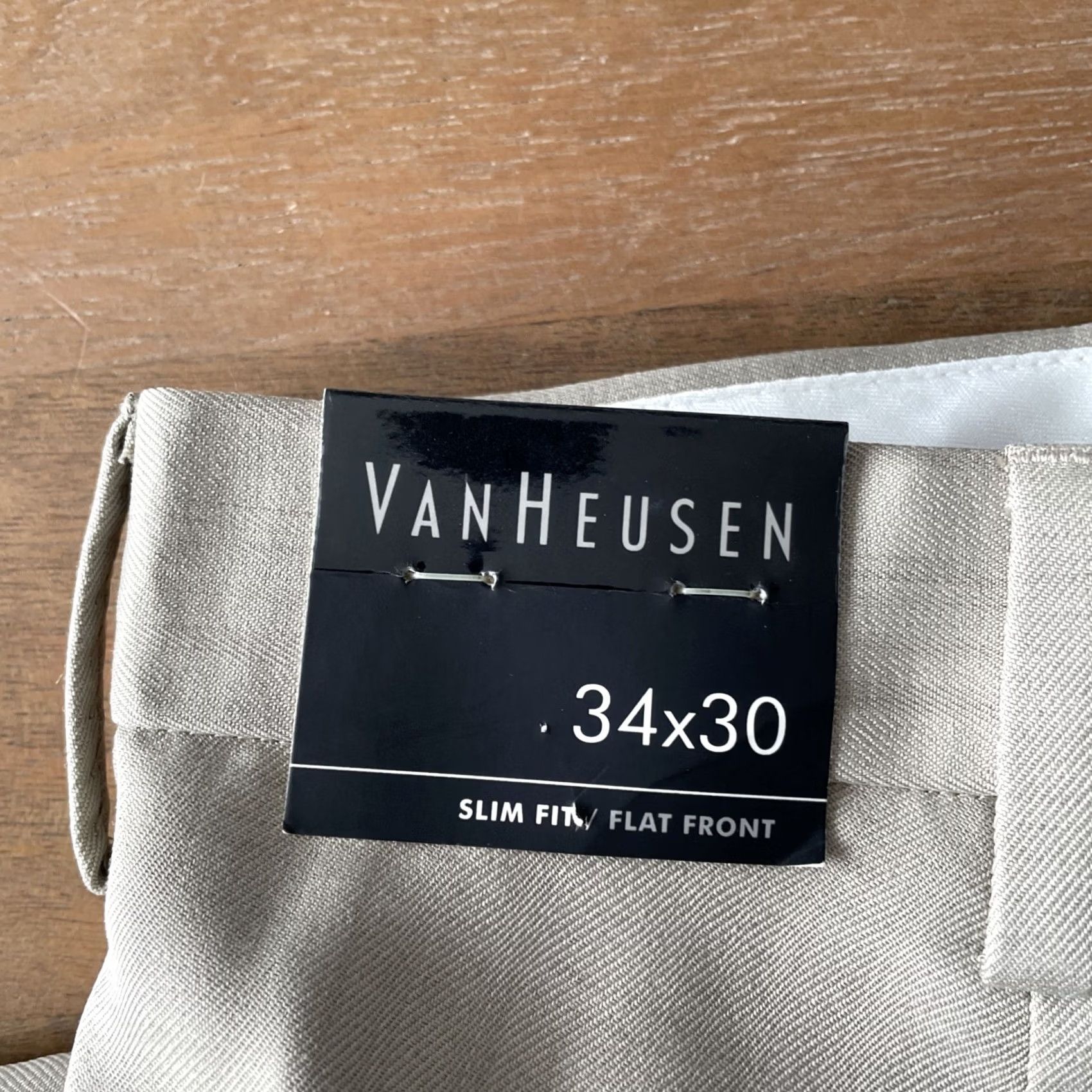 Van Heusen Van Heusen Slim Fit Flat Front Pants Mens 34 x 28 Beige Office Dressy Casual Shirt? Size US 34 / EU 50 - 3 Thumbnail