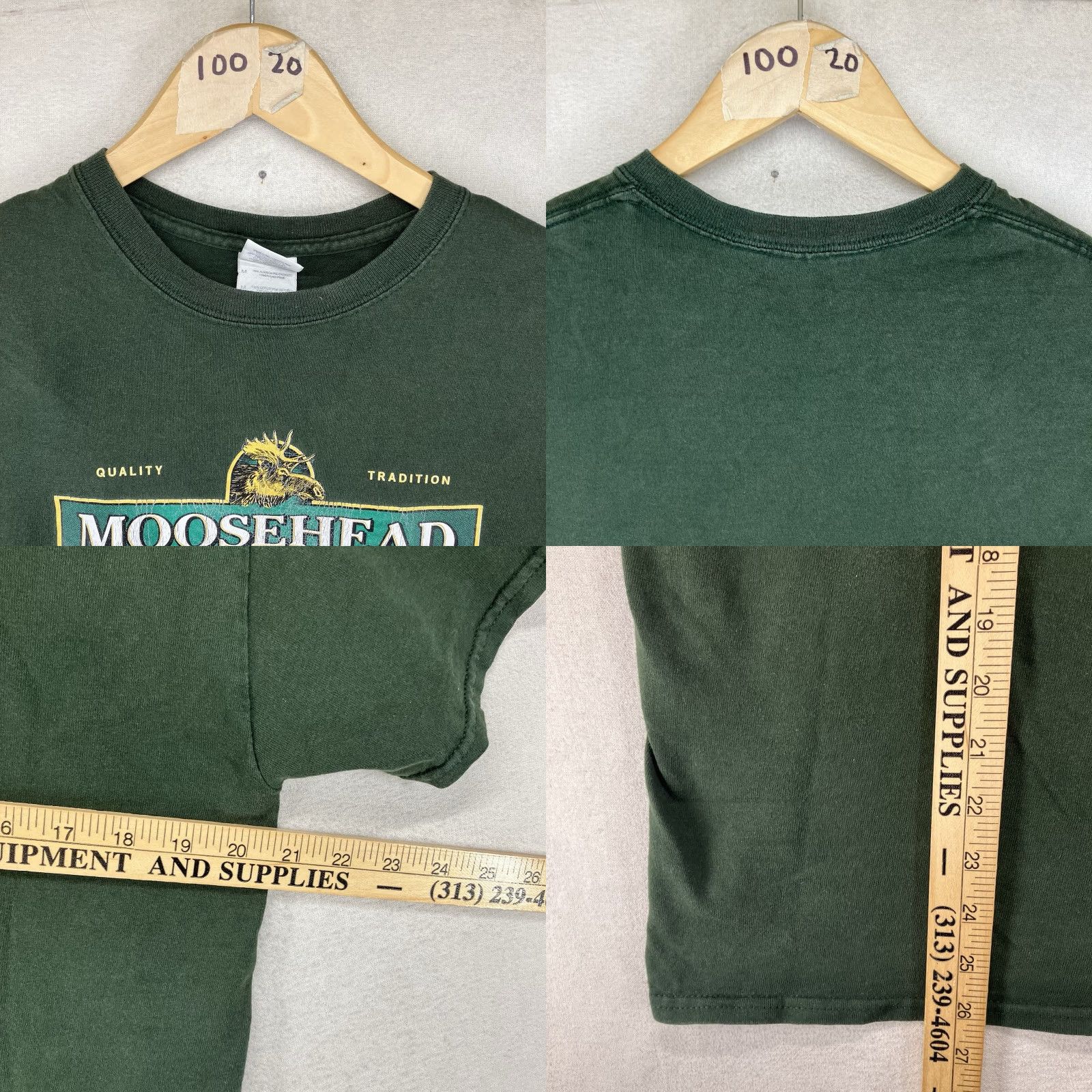 Gildan VINTAGE Moosehead Lager T Shirt Mens M Heavyweight Cotton Forrest Green Logo 90s Grunge Outdoor Adventure Time Theme Shirts Womens Mens Boys Girls Size US M / EU 48-50 / 2 - 8 Thumbnail