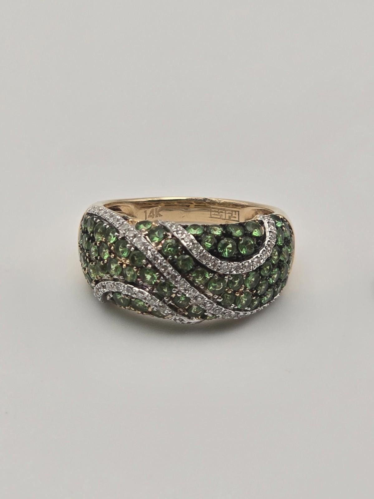 Effulgence EFFY 14K Gold Tsavorite Diamond Dome Ring 6.5 Size ONE SIZE - 2 Thumbnail