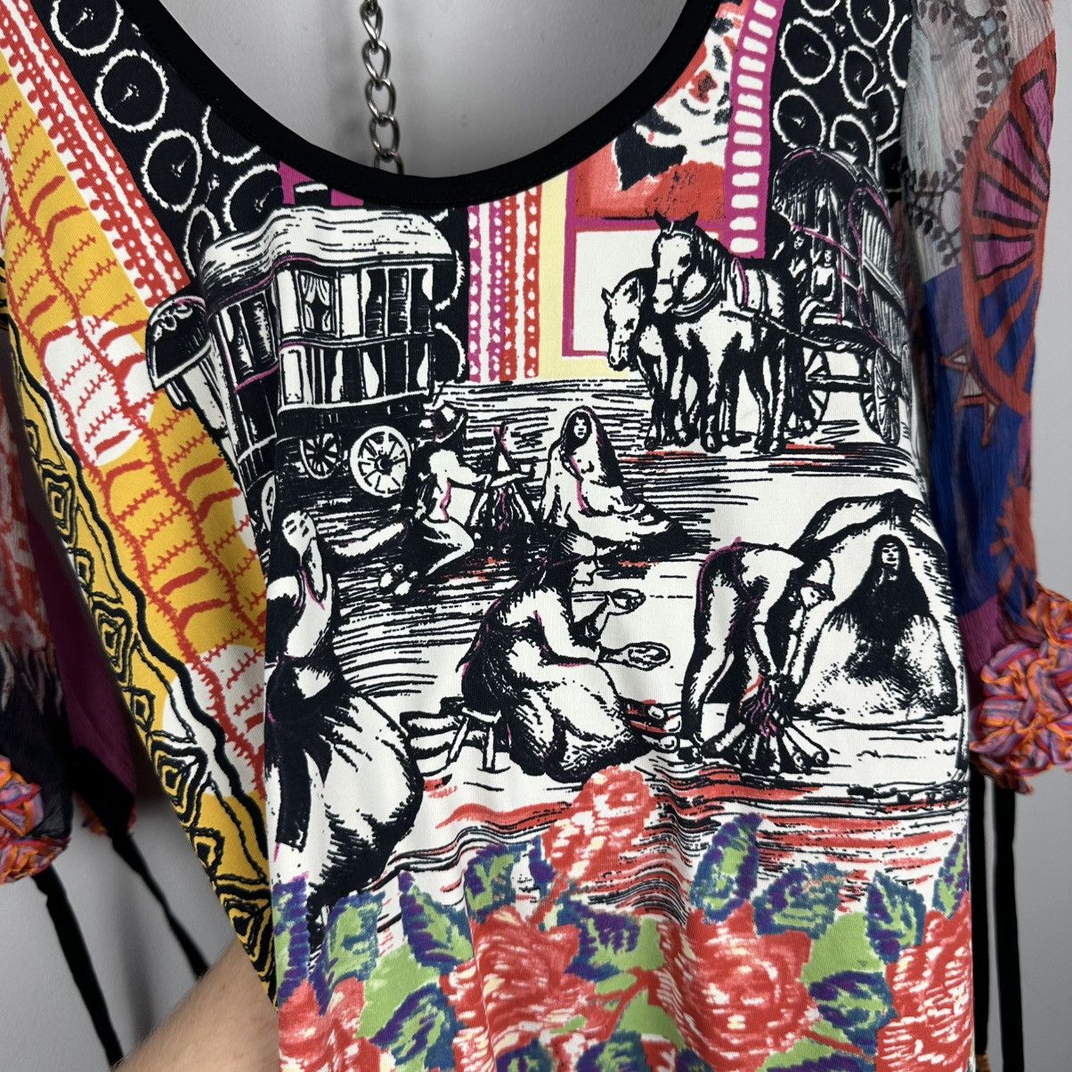 Jean Paul Gaultier Vintage Y2K Save The Queen Silk/Nylon Blouse Mesh Top Shirt Size M / US 6-8 / IT 42-44 - 14 Thumbnail