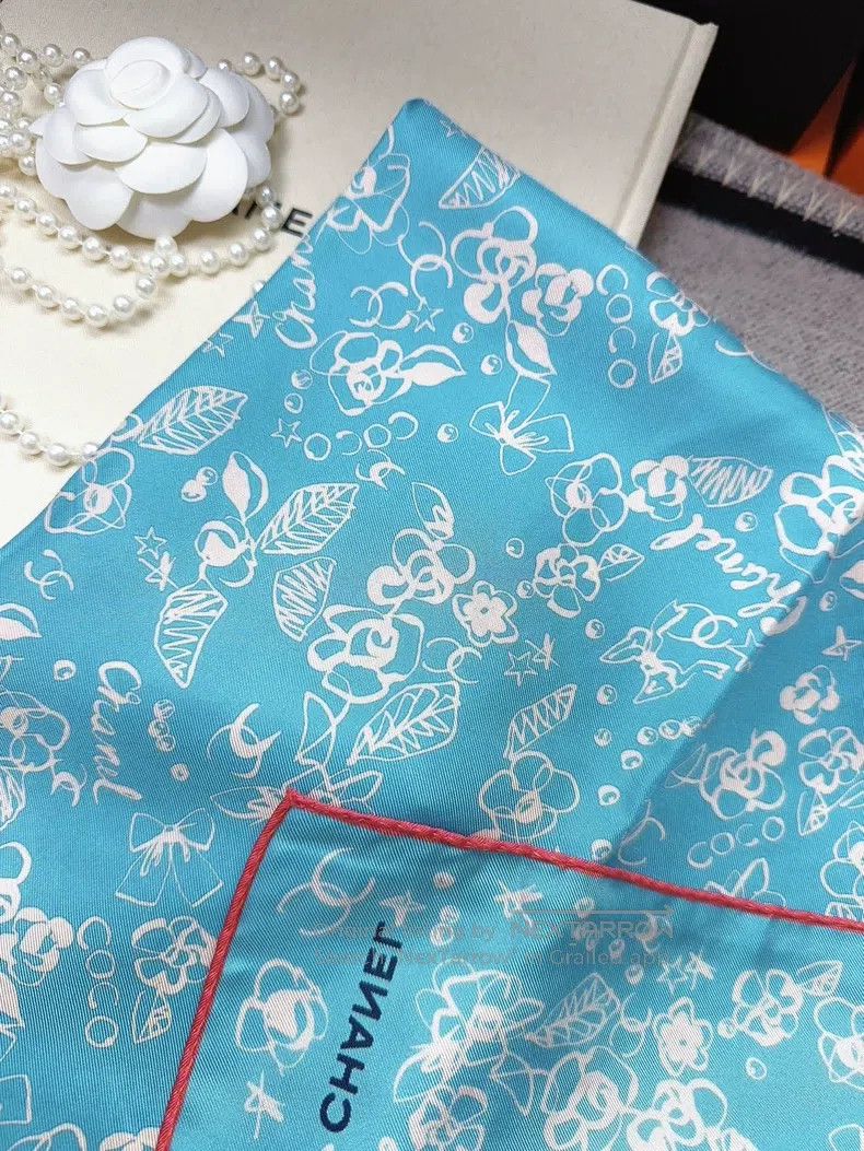 Chanel Chanel Little Blue Flower Silk Scarf Size ONE SIZE - 3 Thumbnail