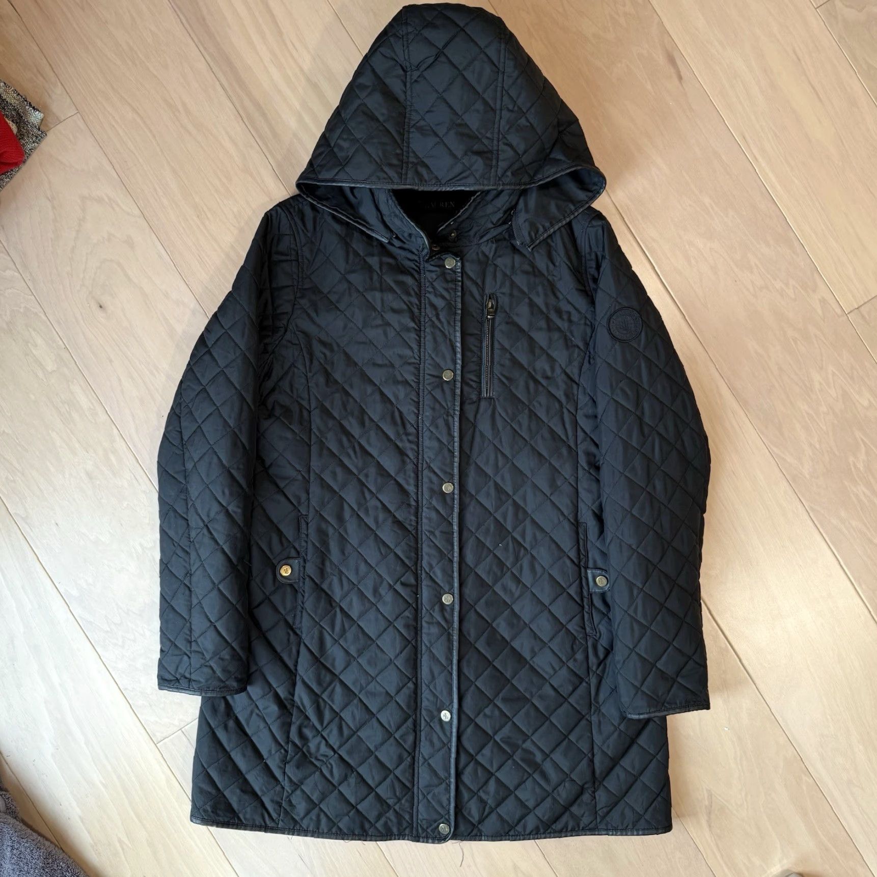 Ralph Lauren Lauren Ralph Lauren Quilted Coat Women's Large Black Full Zip Outerwear NYC Coat Size L / US 10 / IT 46 - 2 Thumbnail