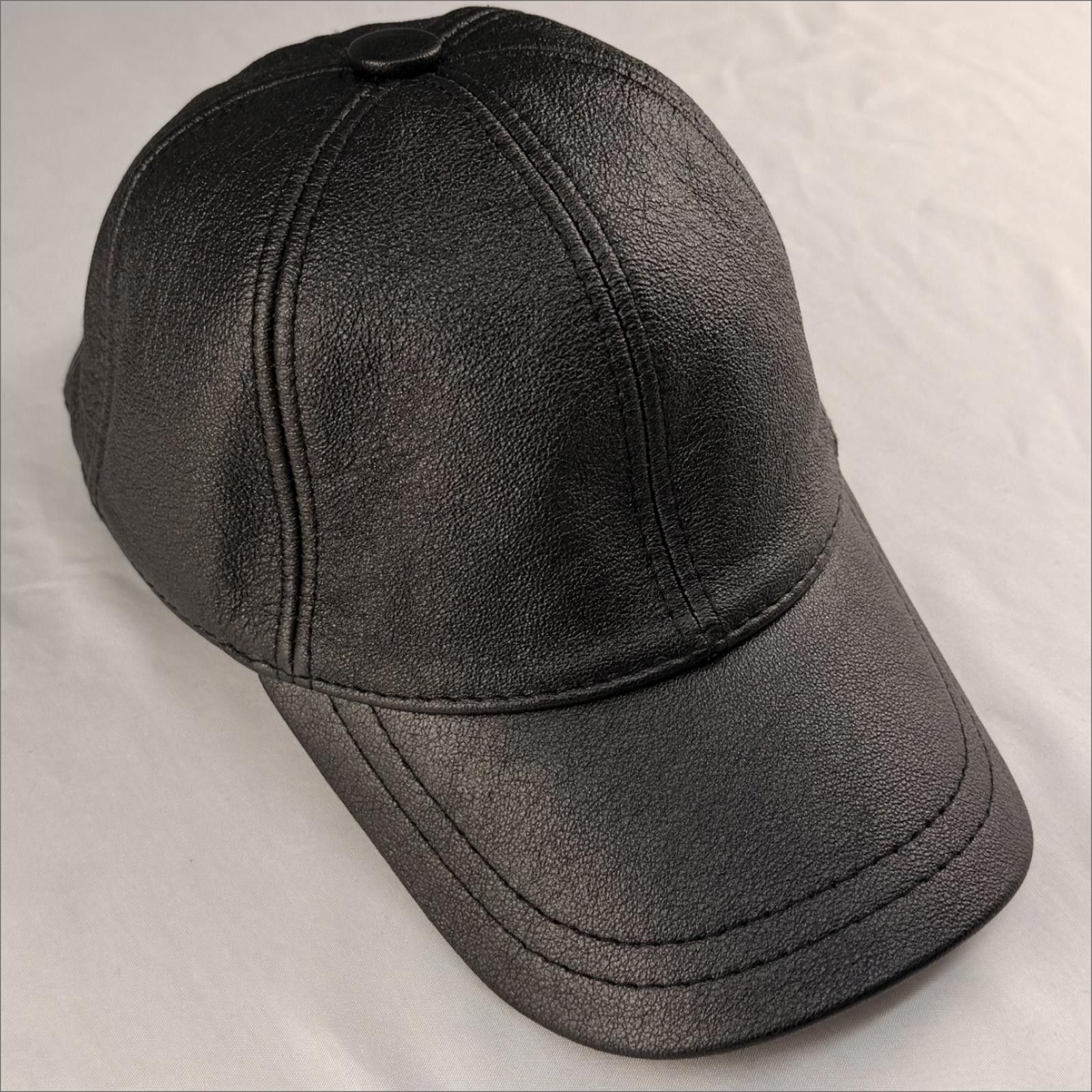 Other NEW Black Leather Baseball Cap - Premium Hat 076 Size ONE SIZE - 4 Thumbnail
