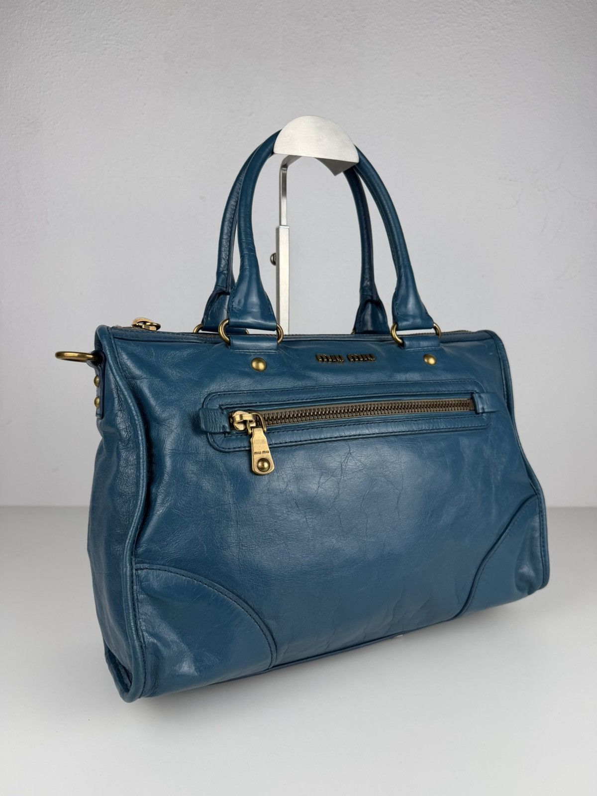 Miu Miu Miu miu vitello lux top zip handbag in turquoise Size ONE SIZE - 7 Thumbnail