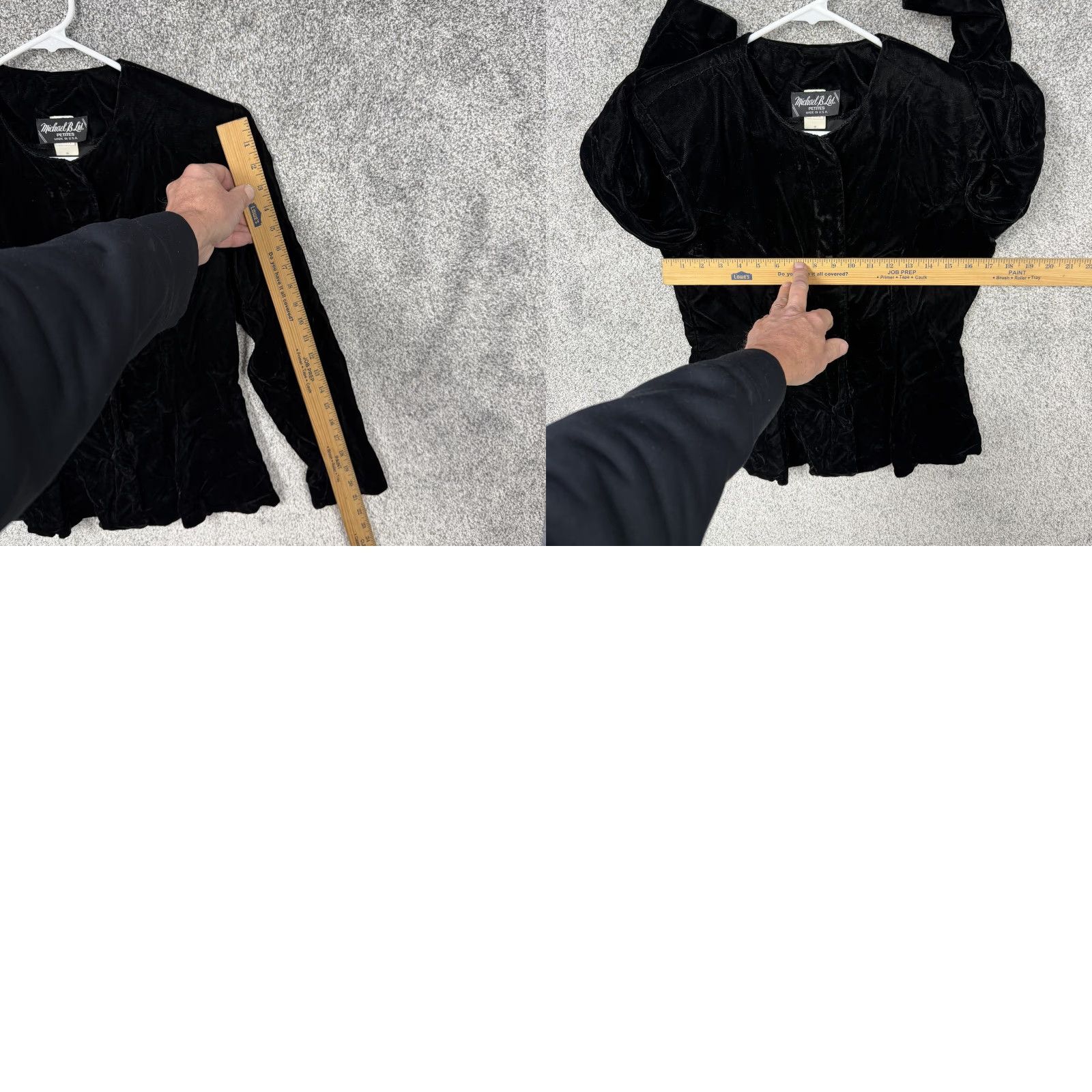 Velvet VINTAGE Michael B. Ltd Blazer Women 10 Black Velvet Button Collarless Short Petite 80s 90s Formal Party/Cocktail Womens Size L / US 10 / IT 46 - 9 Thumbnail