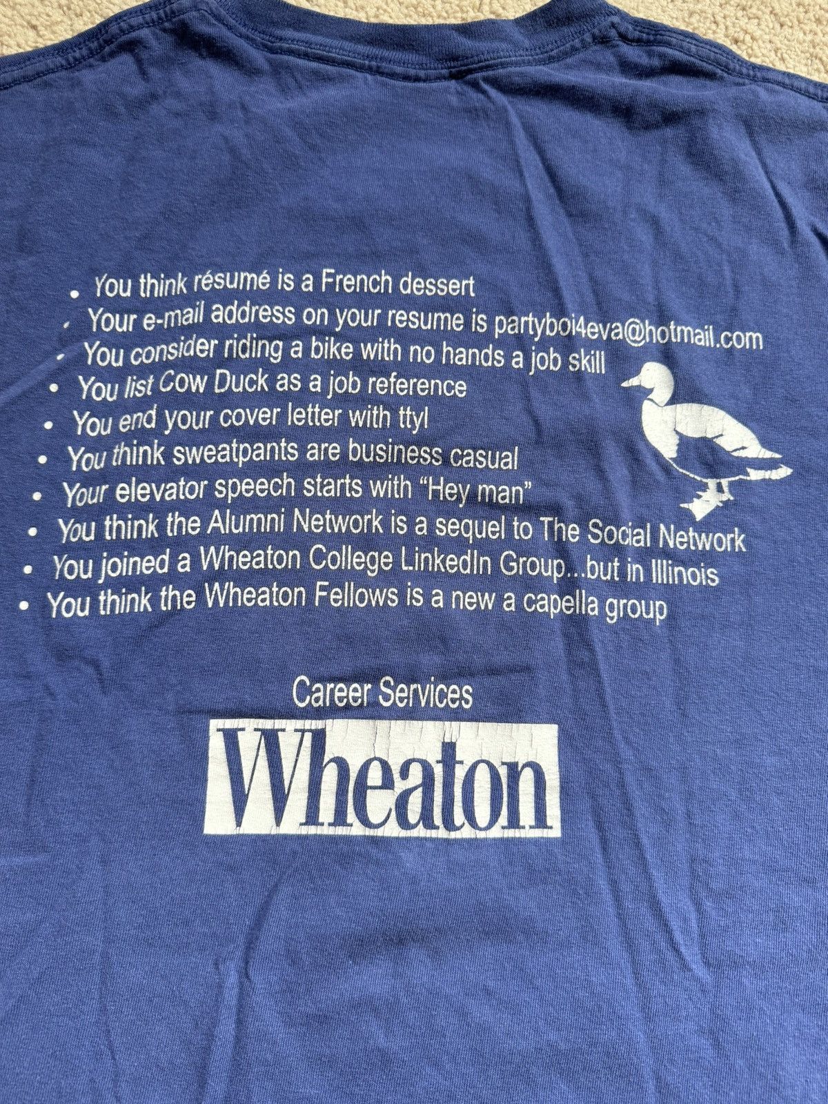 Gildan × Vintage Vintage Funny Wheaton College Shirt Blue Large Size US L / EU 52-54 / 3 - 2 Thumbnail