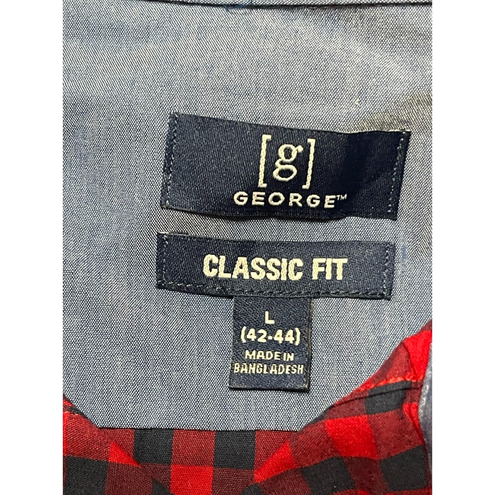 George George Shirt Mens XL Blue Red Plaid Button-Up Long Sleeve Classic Fit Size US XL / EU 56 / 4 - 7 Thumbnail