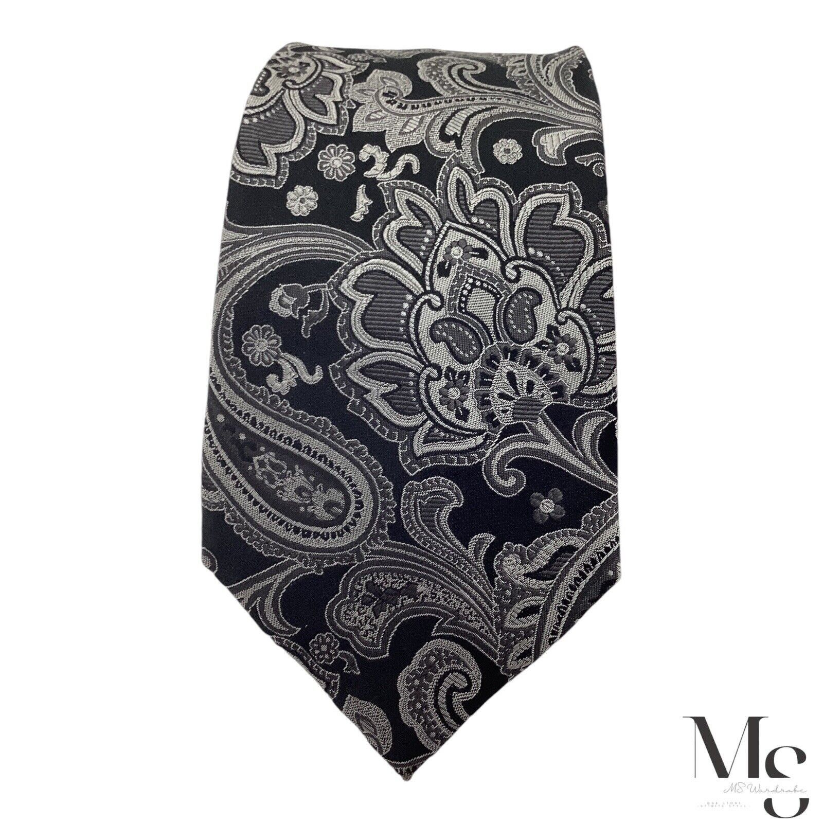 Donald Trump DONALD J. TRUMP Black & Silver Paisley Luxury Silk Tie Hand Size ONE SIZE - 4 Thumbnail