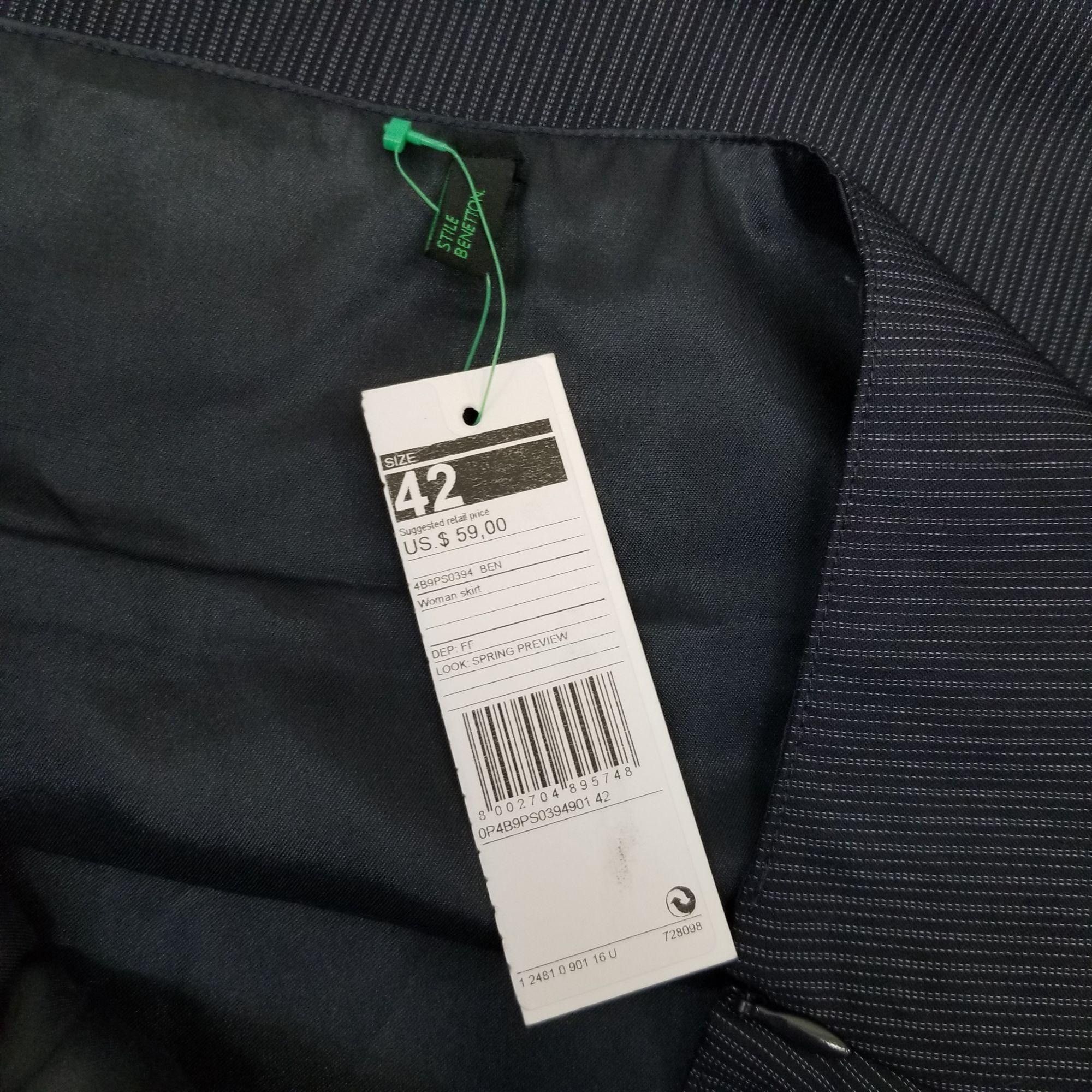 Other Stile Benetton 6 Blue Pinstripe Pencil Skirt Faux Wrap Caree Size 28" / US 6 / IT 42 - 3 Thumbnail