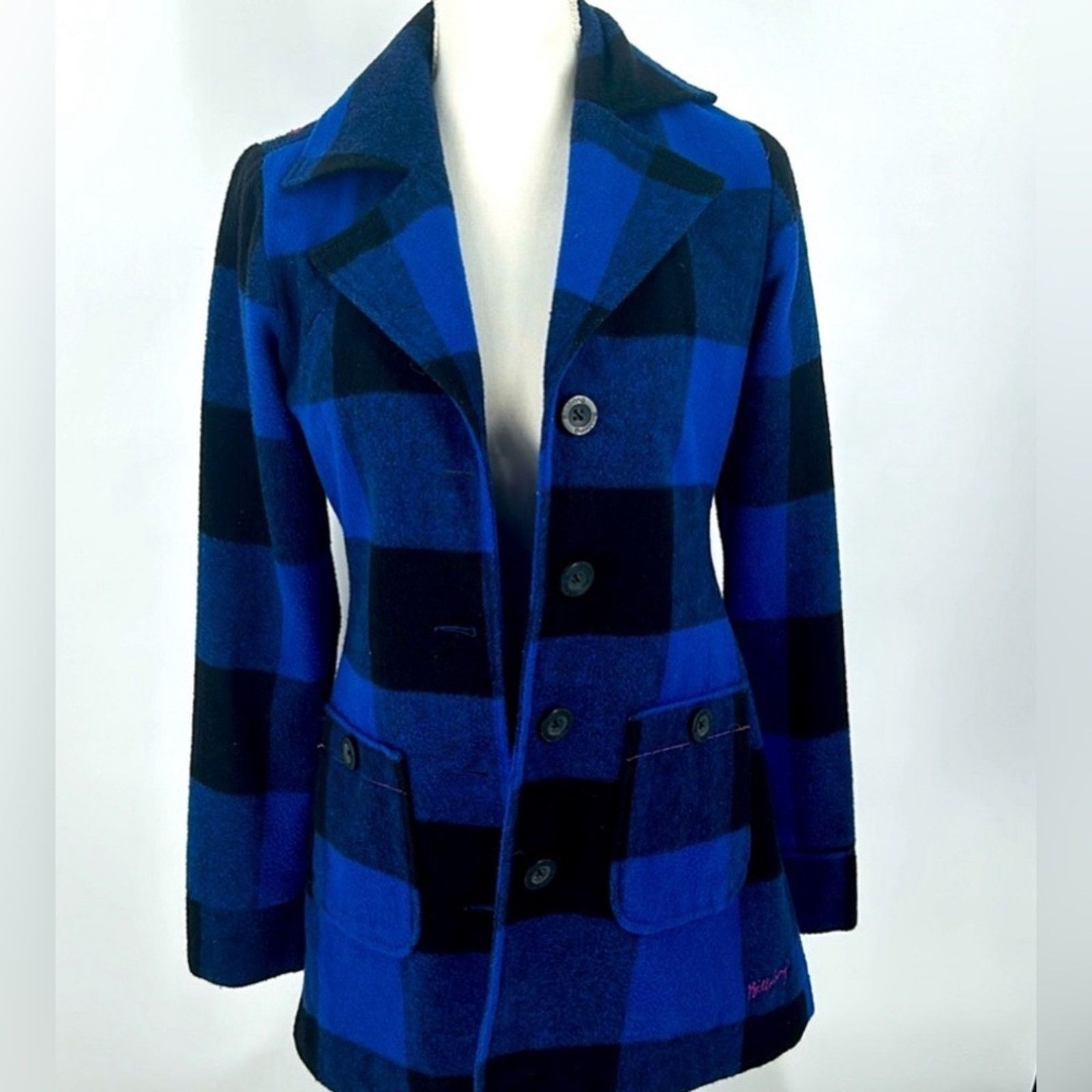 Billabong Women’s Billabong Coat Wool Blend Blue Buffalo Check Small Size S / US 4 / IT 40 - 4 Thumbnail