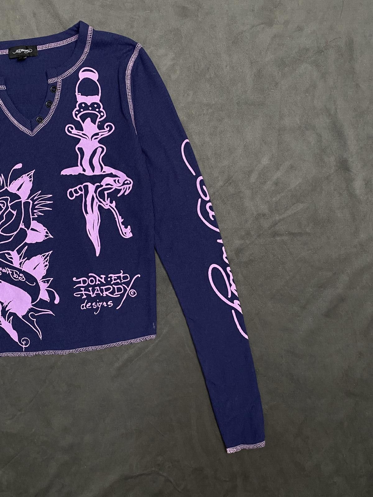 Ed Hardy Rare Ed Hardy Rose Graphic Top Thermal Long Sleeve Medium Size M / US 6-8 / IT 42-44 - 6 Thumbnail