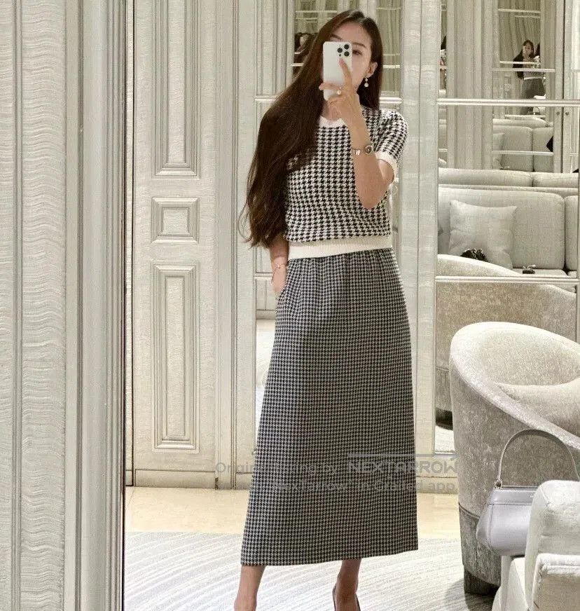 Dior Dior Colorblock Houndstooth Wool Knit Skirt. Size 37" - 8 Thumbnail