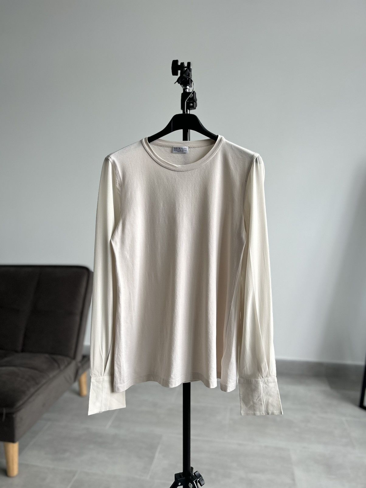 Brunello Cucinelli Brunello Cucinelli Cotton Jersey Top Silk Long Sleeves Size M / US 6-8 / IT 42-44 - 1 Thumbnail