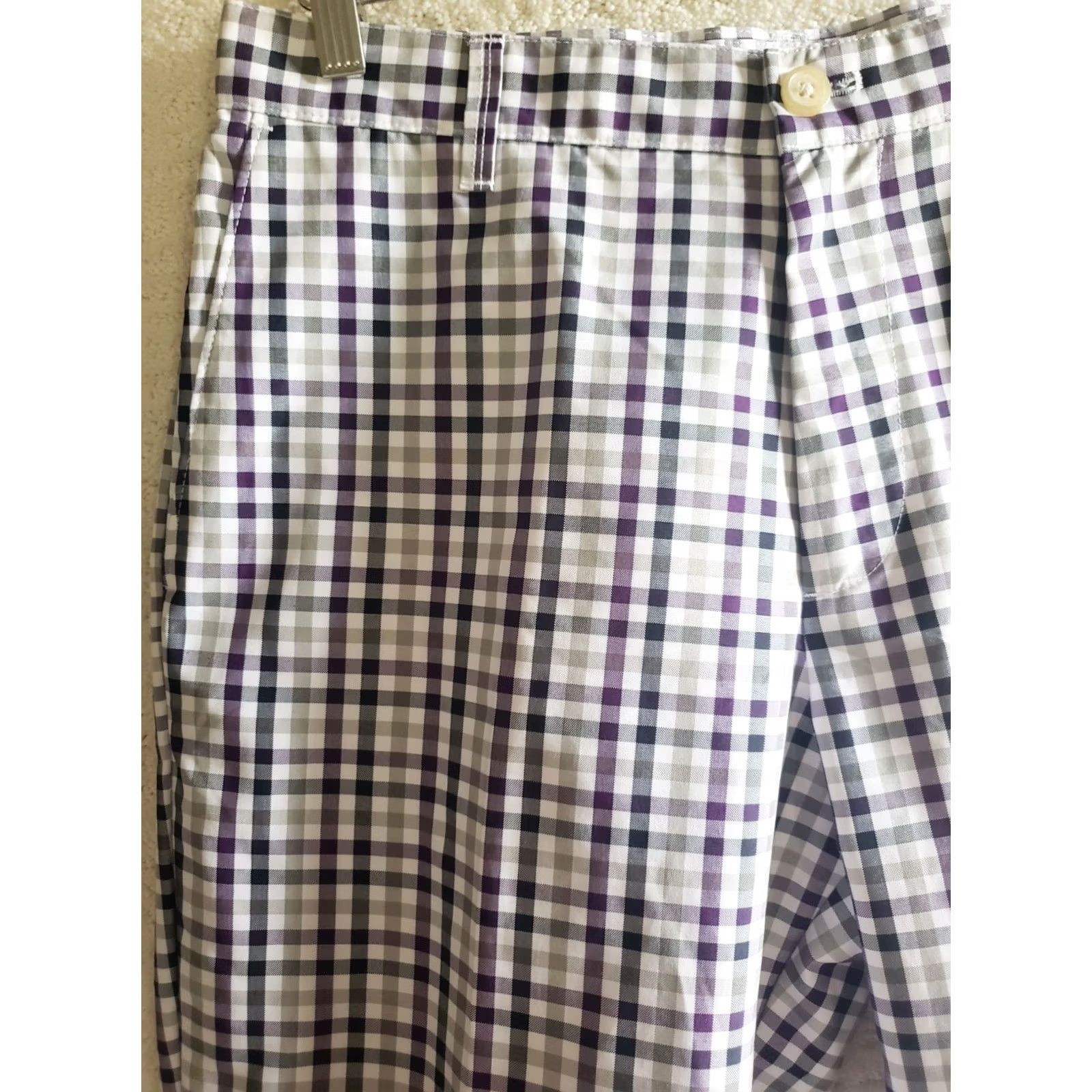 Izod VINTAGE? No — Izod Golf Performx Pants 32x30 Purple Gray Black White Check Pattern Stretch Mens Regular Straight Front Pocket Wide? Size US 32 / EU 48 - 3 Thumbnail