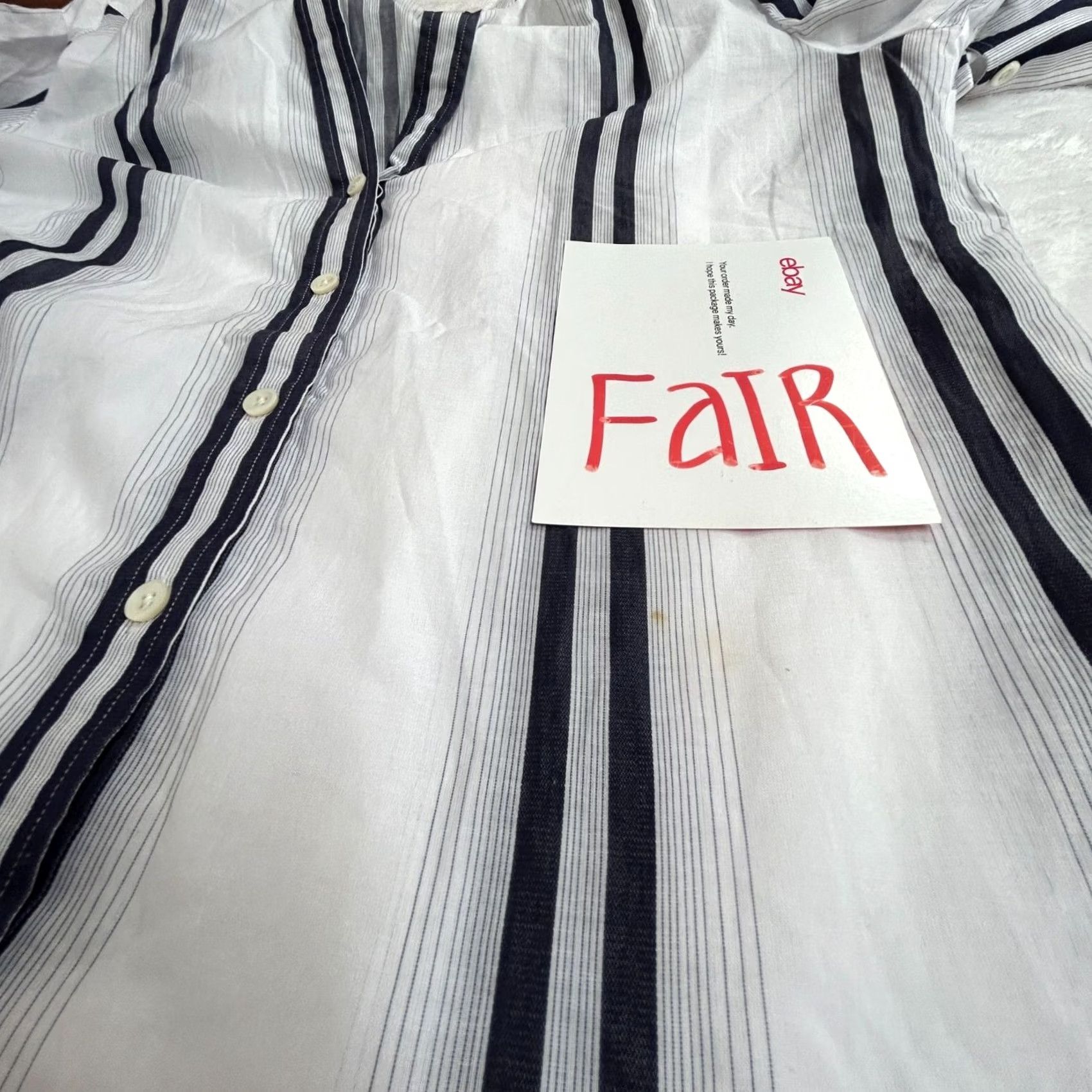 Faconnable Faconnable Womens White & Navy Striped Long Sleeve Button-Up Tunic Shirt Medium Size M / US 6-8 / IT 42-44 - 5 Thumbnail