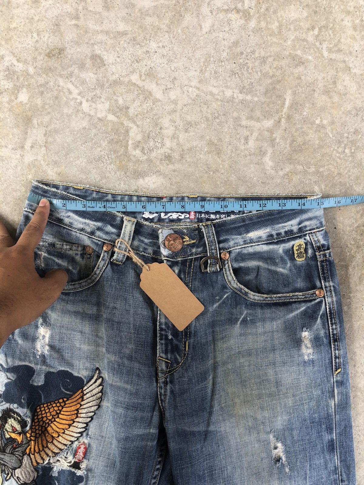 Japanese Brand Japanese Big Train Embroidered Jeans Distressed Jeans Size US 29 - 20 Thumbnail