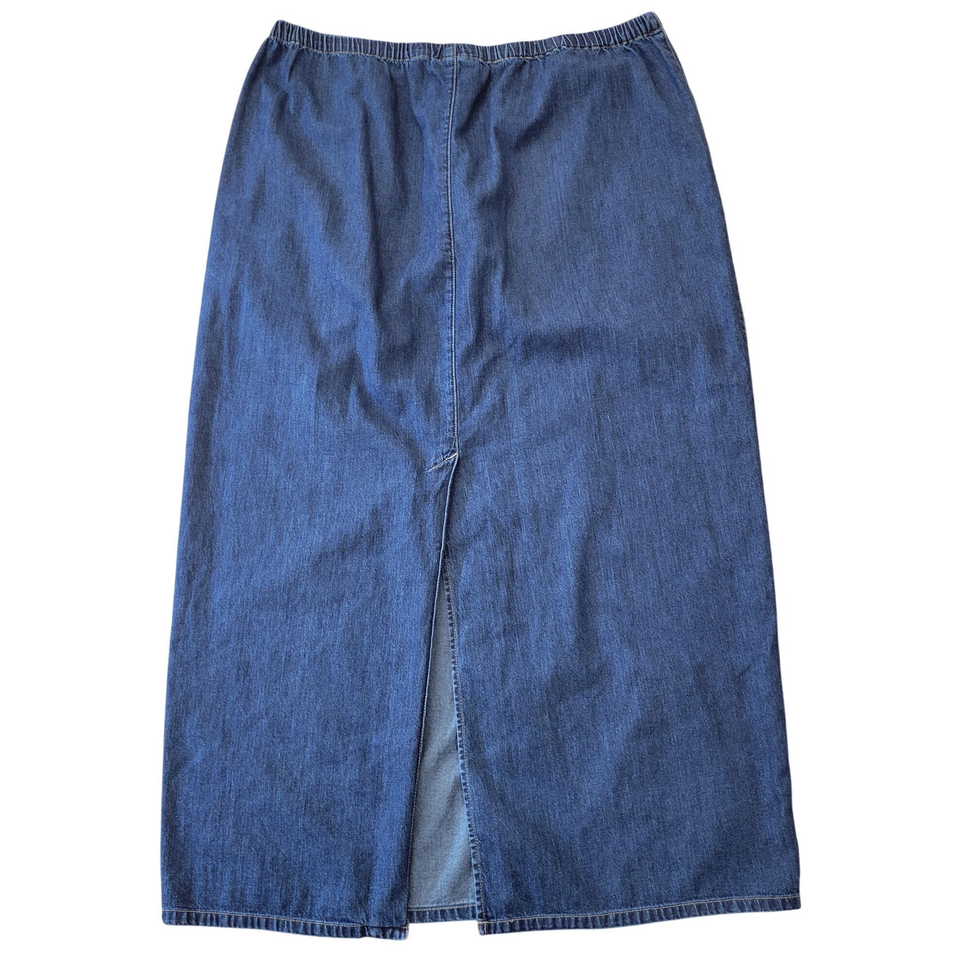 Vintage Liz Claiborne Denim Maxi Skirt Elastic Waist Back Slit Blue Size 33" - 3 Thumbnail